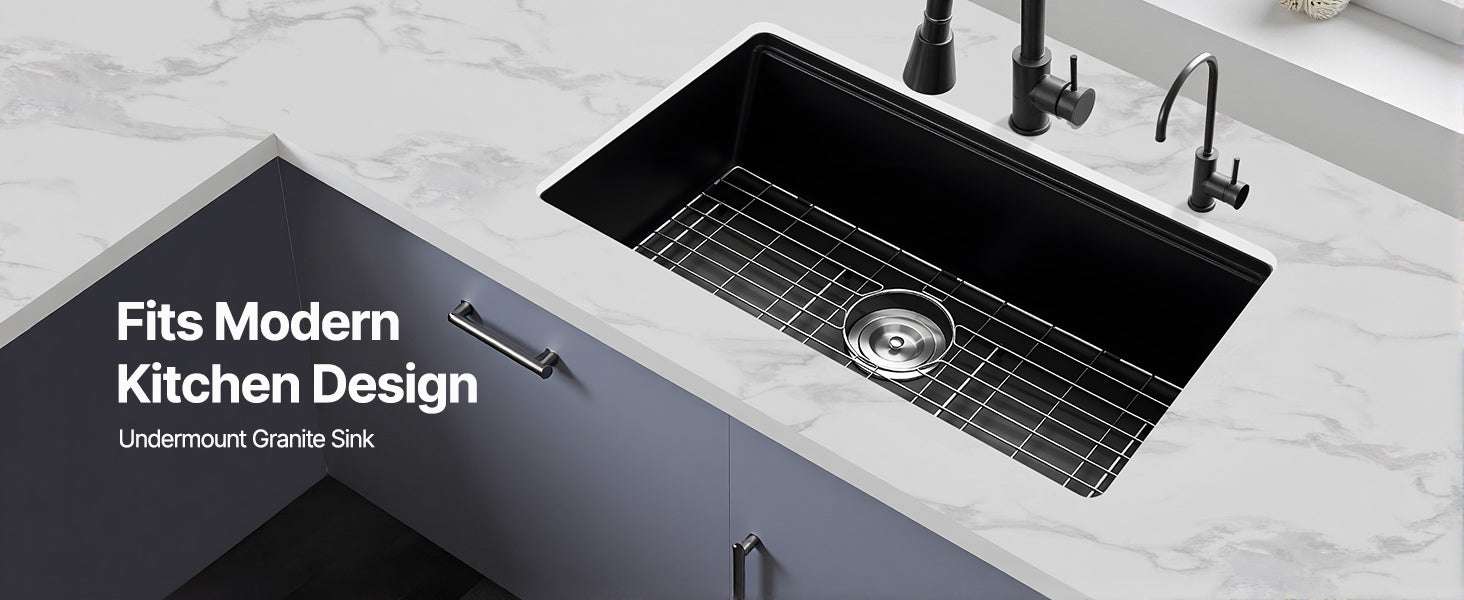 30/33 Inch Granite Kitchen Sink Workstation Single Bowl Undermount-33inch under / france