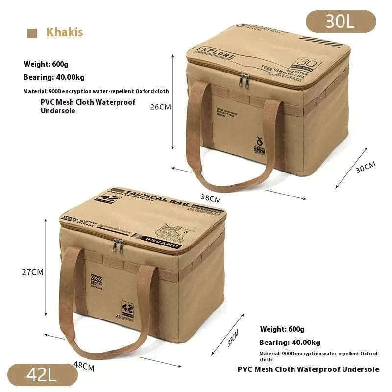 30-42L Tactical Camping Storage Bag Waterproof Folding Box-Khaki 30L