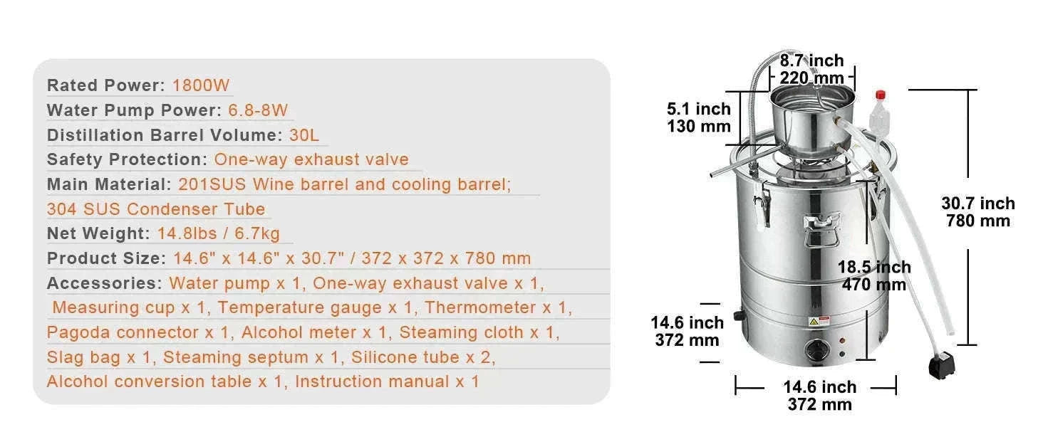 30/50L Stainless Steel Alcohol Still for Home Use-30L / CZECH REPUBLIC