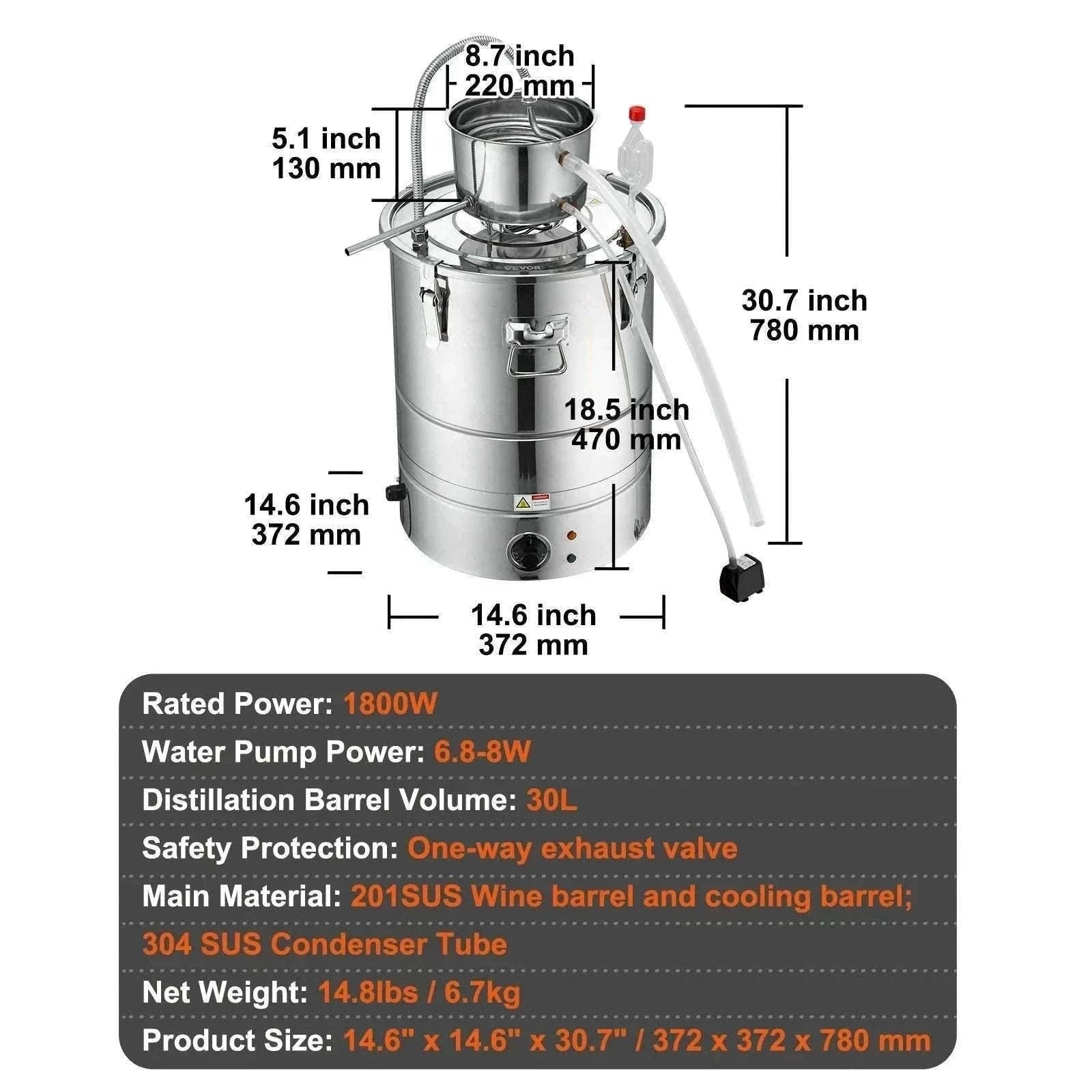 30/50L Stainless Steel Alcohol Still for Home Use-30L / CZECH REPUBLIC