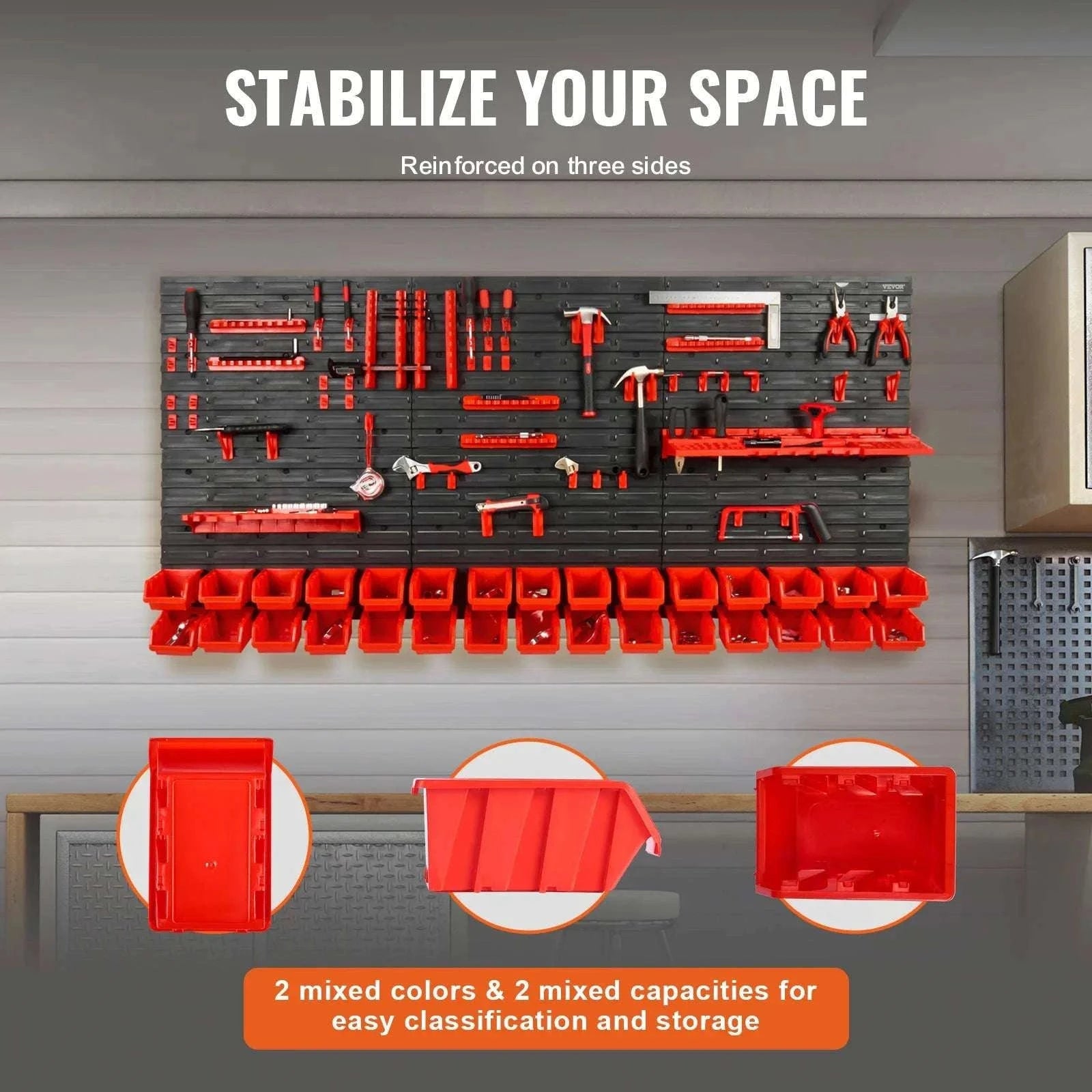 30-Bin Wall Mounted Storage Organizer with Panels for Garage-30Bin / france