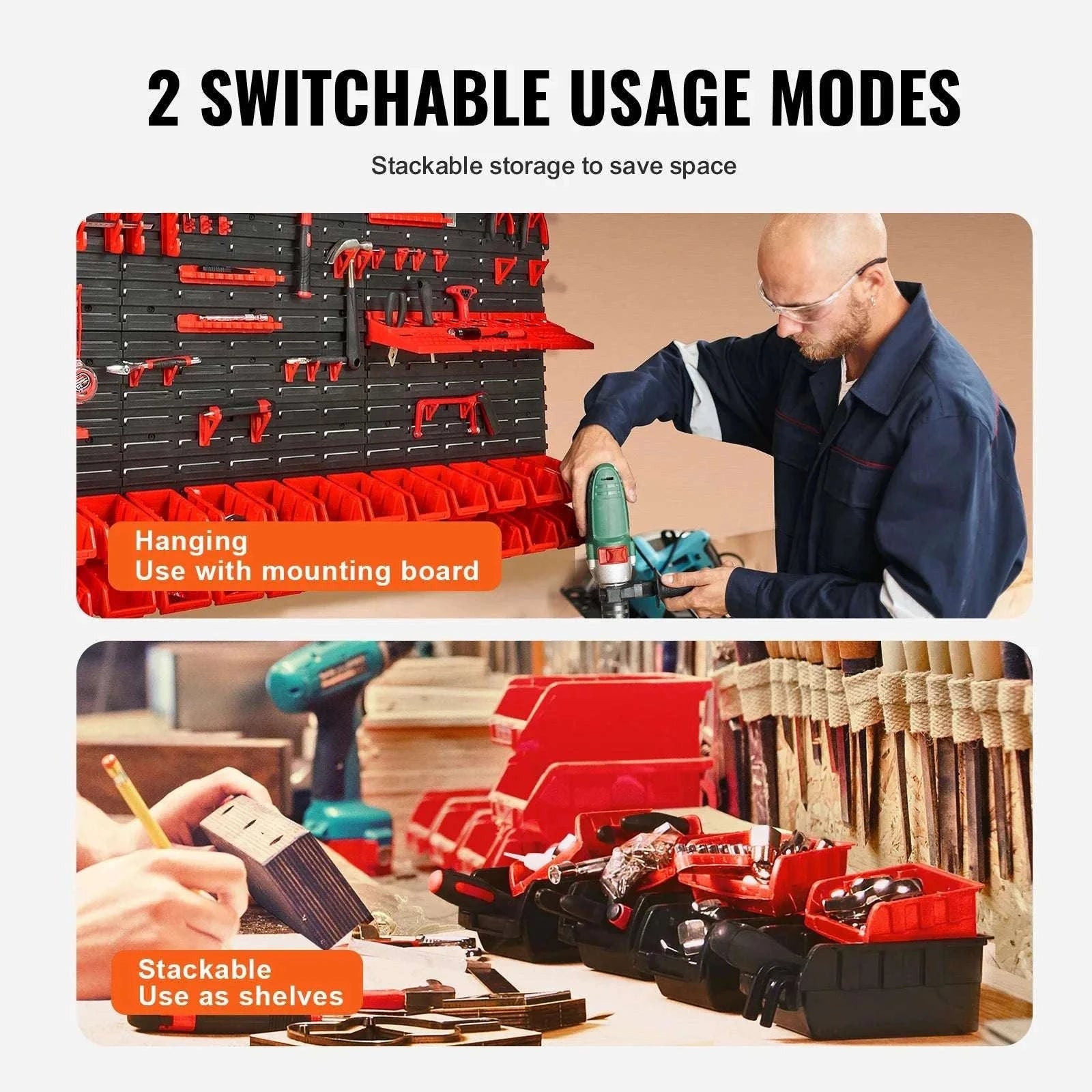 30-Bin Wall Mounted Storage Organizer with Panels for Garage-30Bin / france