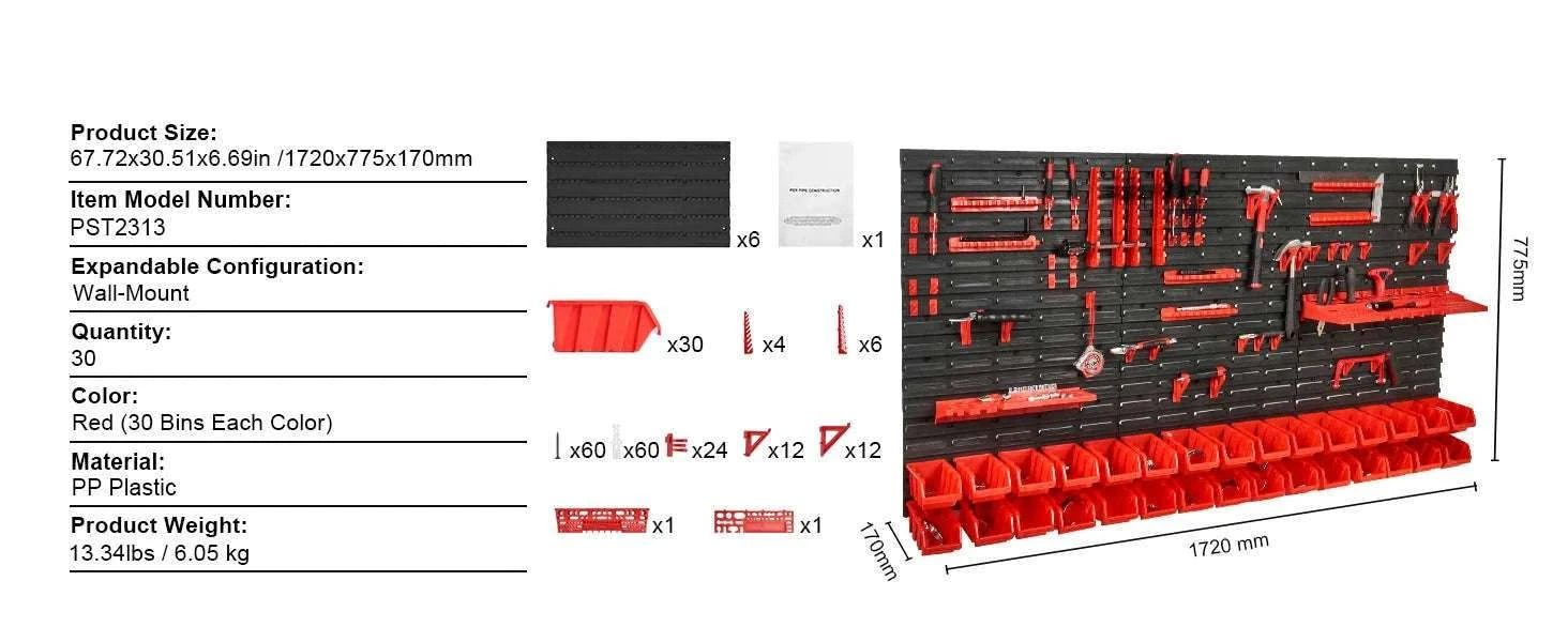 30-Bin Wall Mounted Storage Organizer with Panels for Garage-30Bin / france