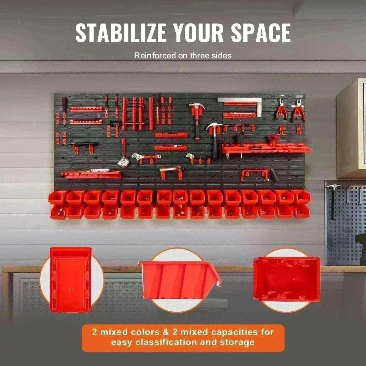 30-Bin Wall Mounted Storage Organizer with Panels for Garage-30Bin / france