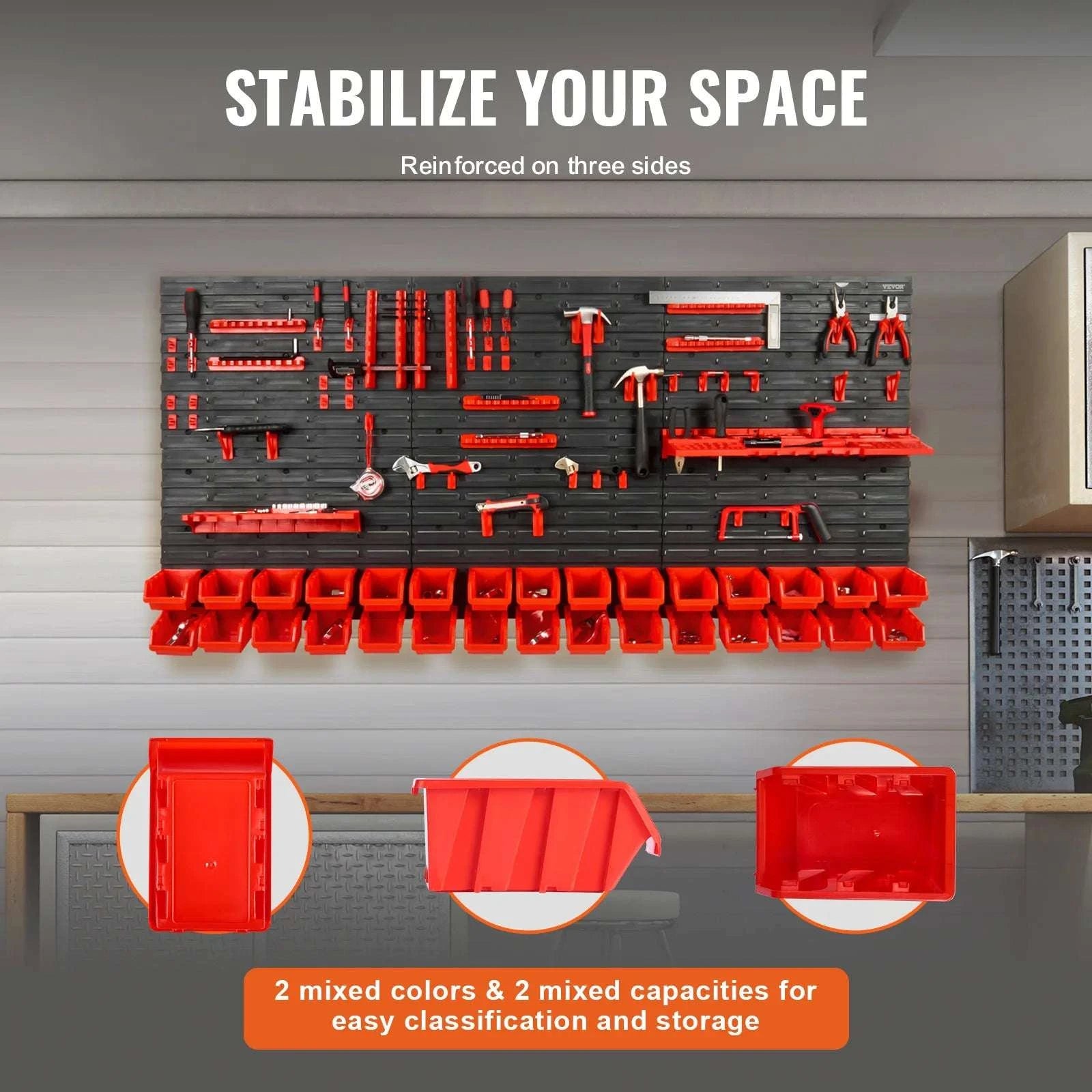 30-Bin Wall Mounted Storage Organizer with Panels & Hooks-30Bin / United States