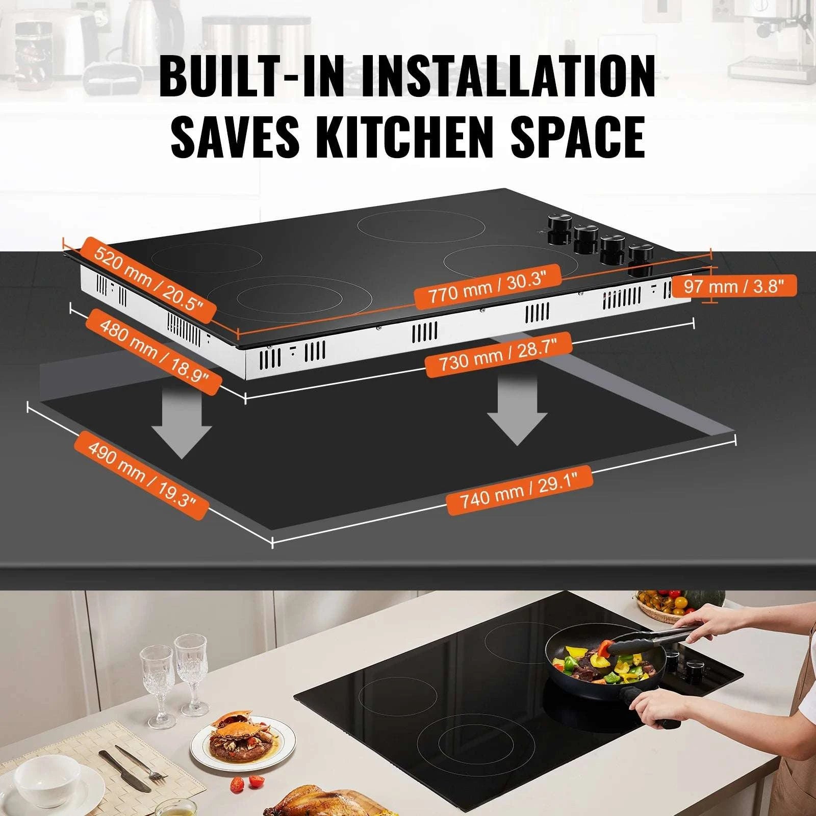 30" Electric Cooktop 4 Burner Ceramic Stove with Knob Control-30 inch 4 Burners / United States