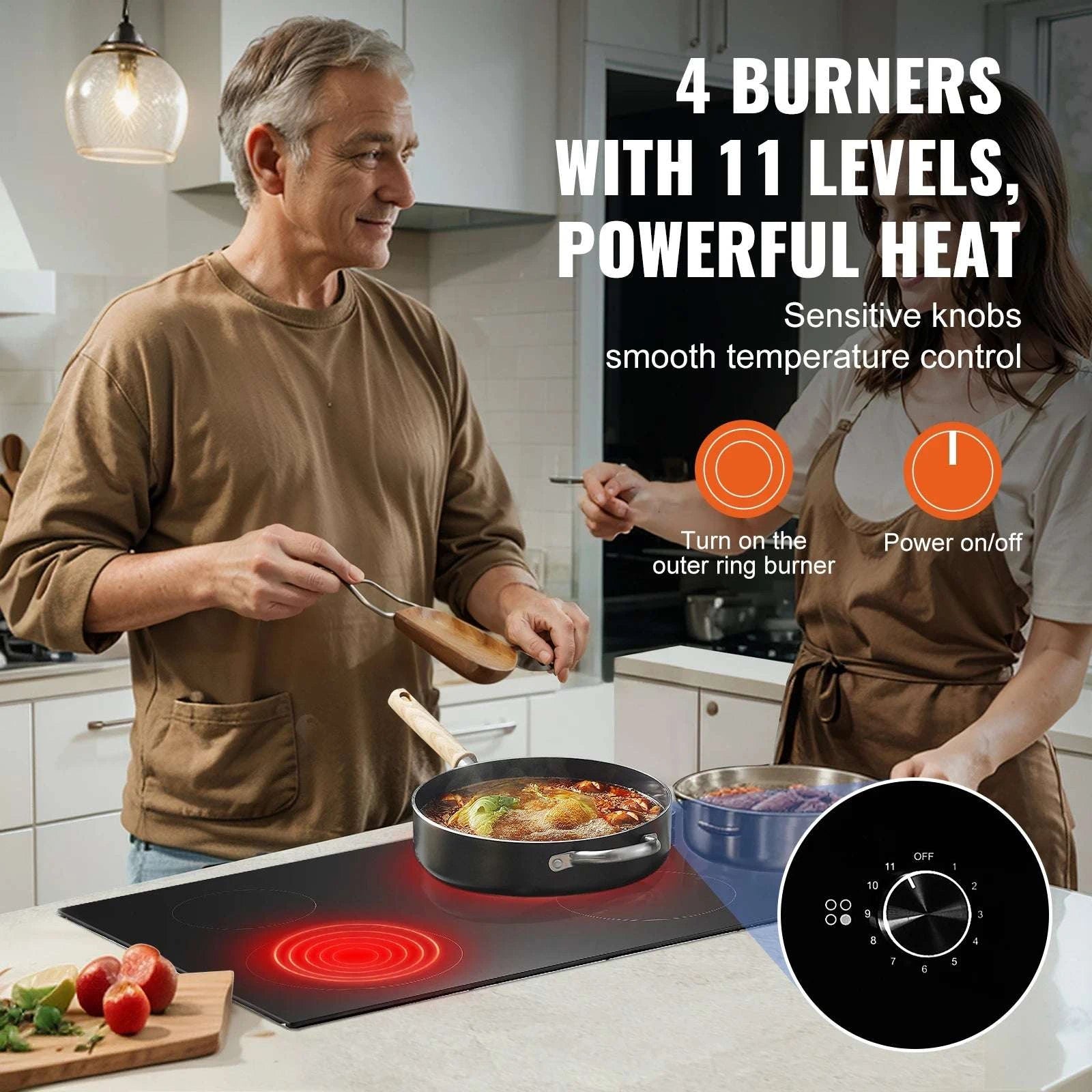 30" Electric Cooktop 4 Burner Ceramic Stove with Knob Control-30 inch 4 Burners / United States