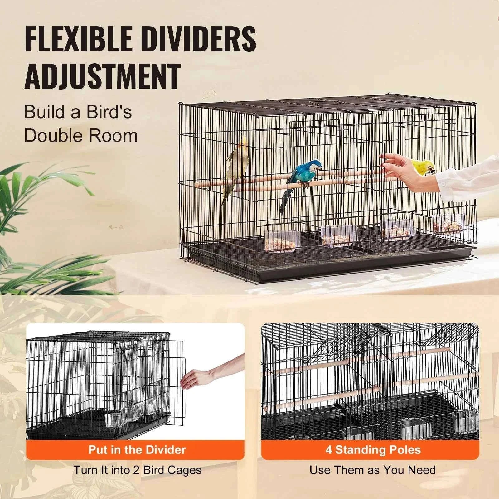 30 in Stackable Divided Bird Cage with Handle and Perches-White / france