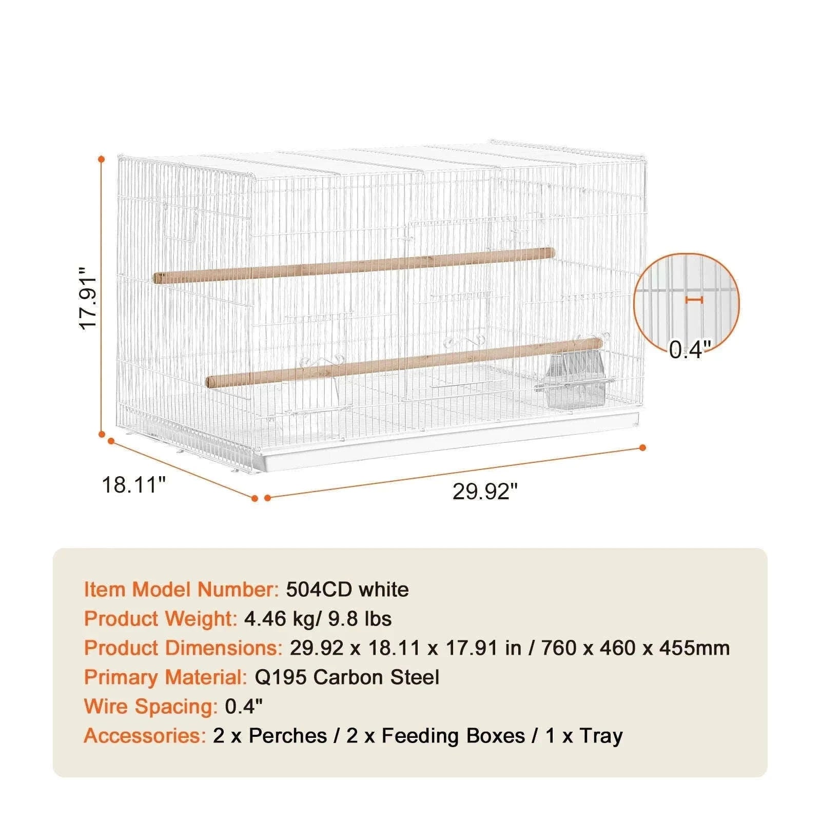 30 in Stackable Divided Bird Cage with Handle and Perches-White / france