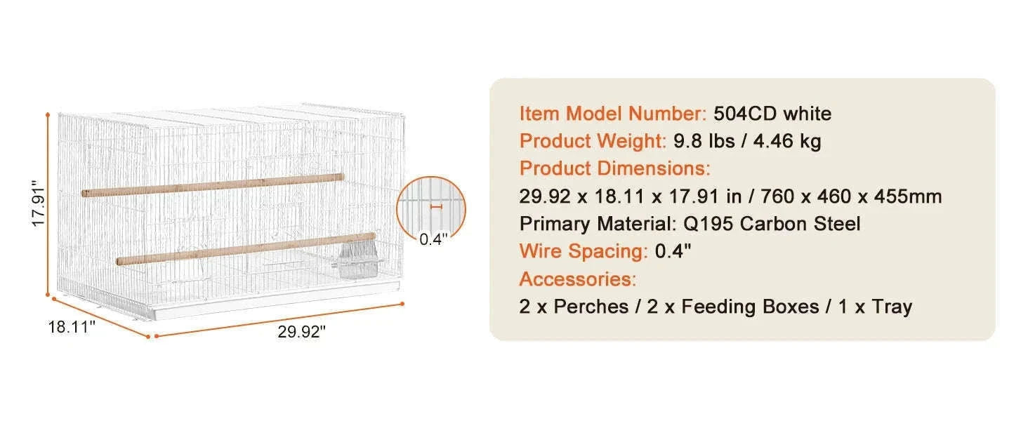 30 in Stackable Divided Bird Cage with Handle and Perches-White / france