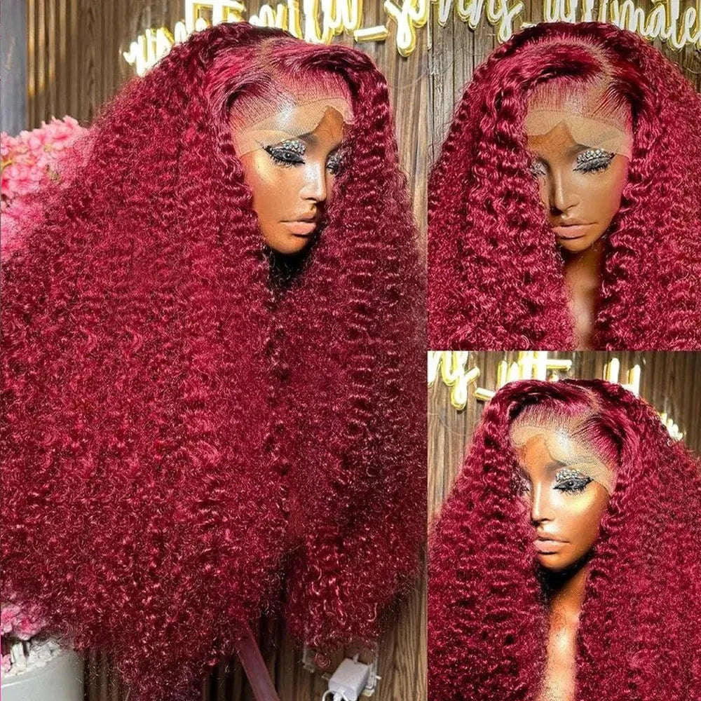 30 Inch Burgundy Deep Wave Lace Front Human Hair Wig 13x4-200% / 20inches / United States|13x4 Lace Wig