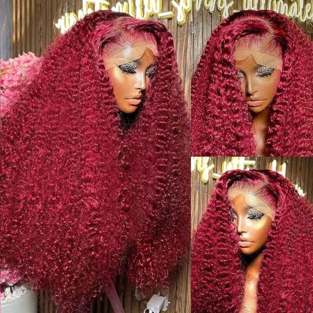 30 Inch Burgundy Deep Wave Lace Front Human Hair Wig 13x4-200% / 20inches / United States|13x4 Lace Wig