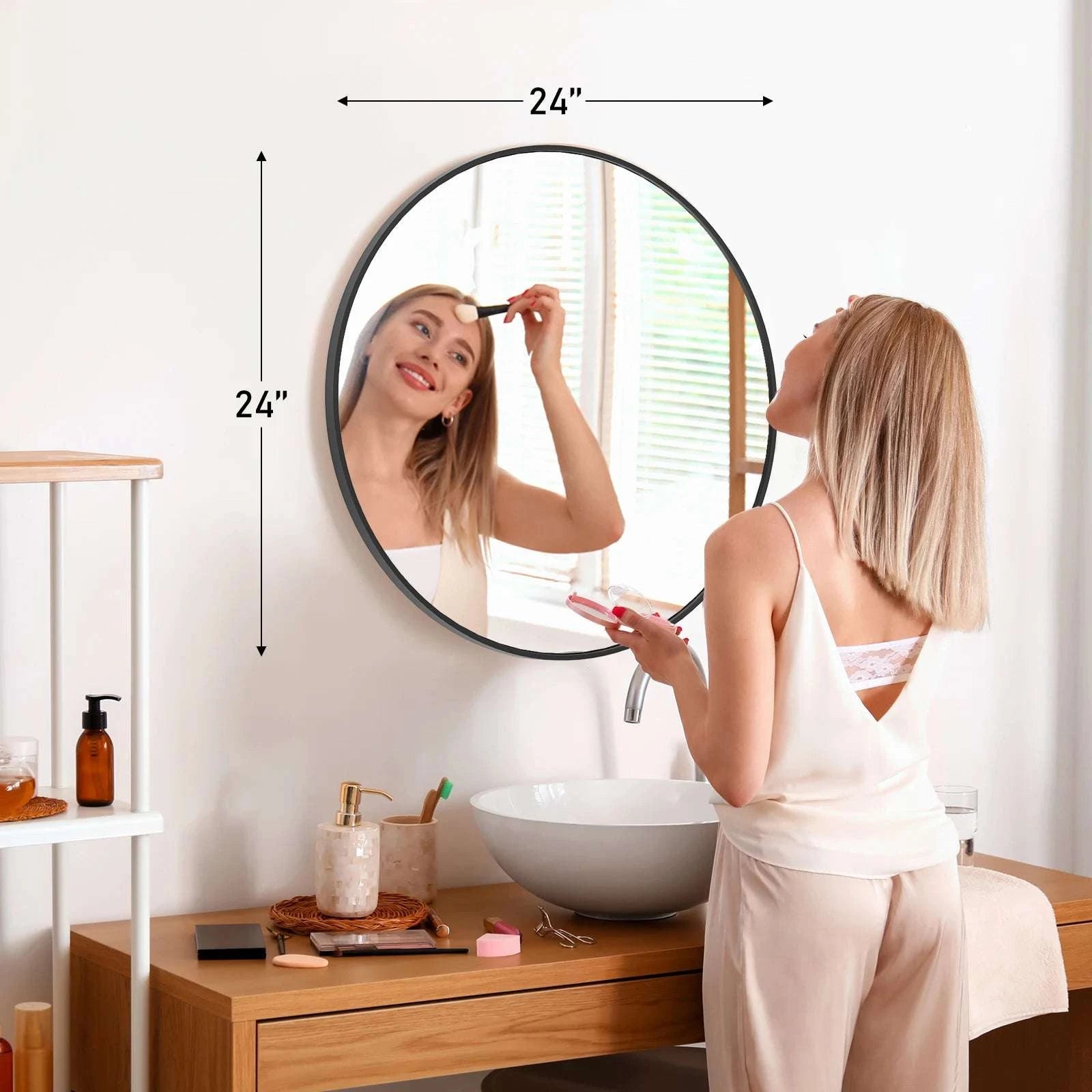 30 Inch Gold Round Wall Mirror with Metal Frame & Clear Glass-20L x 20W Black / United States