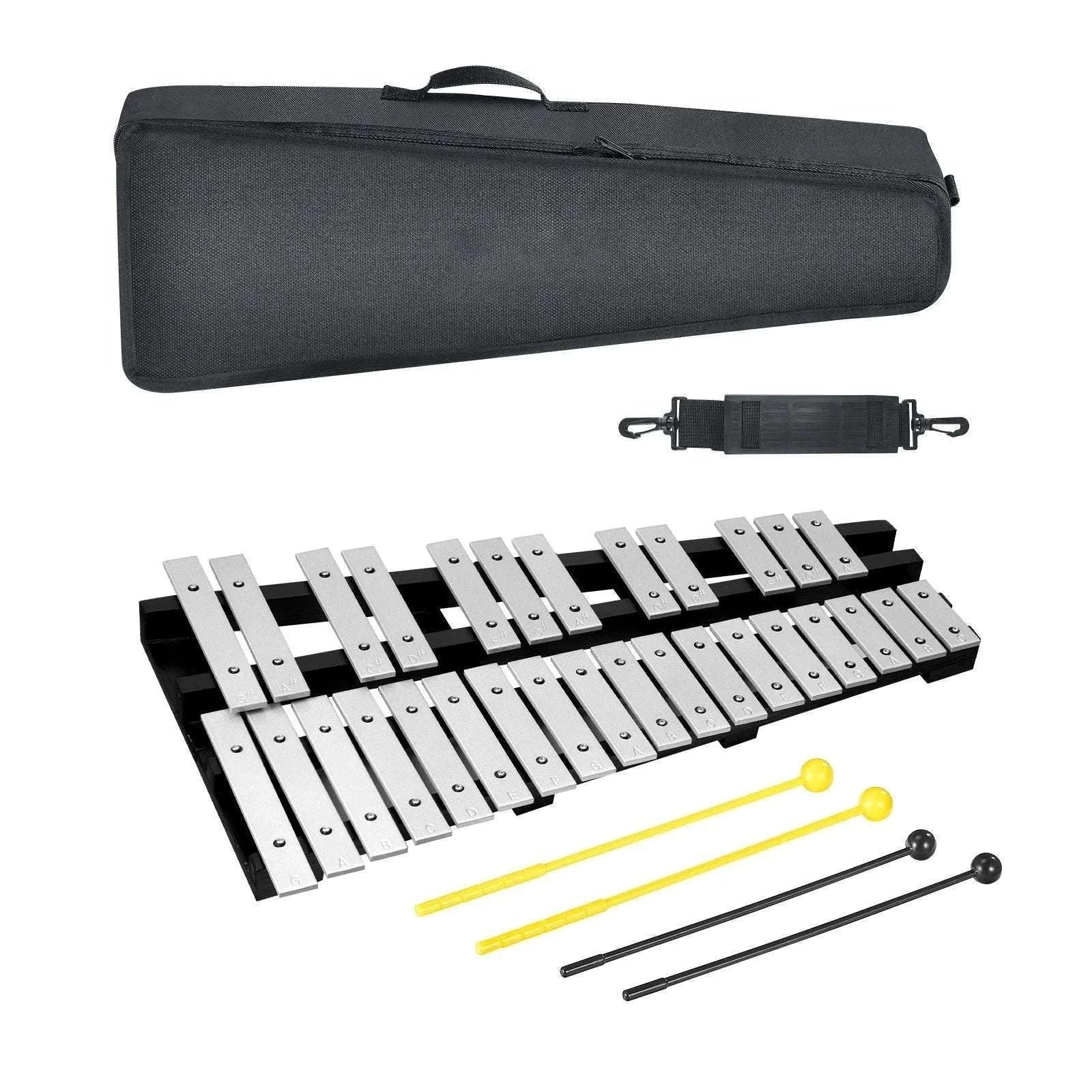 30-Note Glockenspiel Xylophone Bell Kit with Bag & Mallets-With Stand Pad / United States