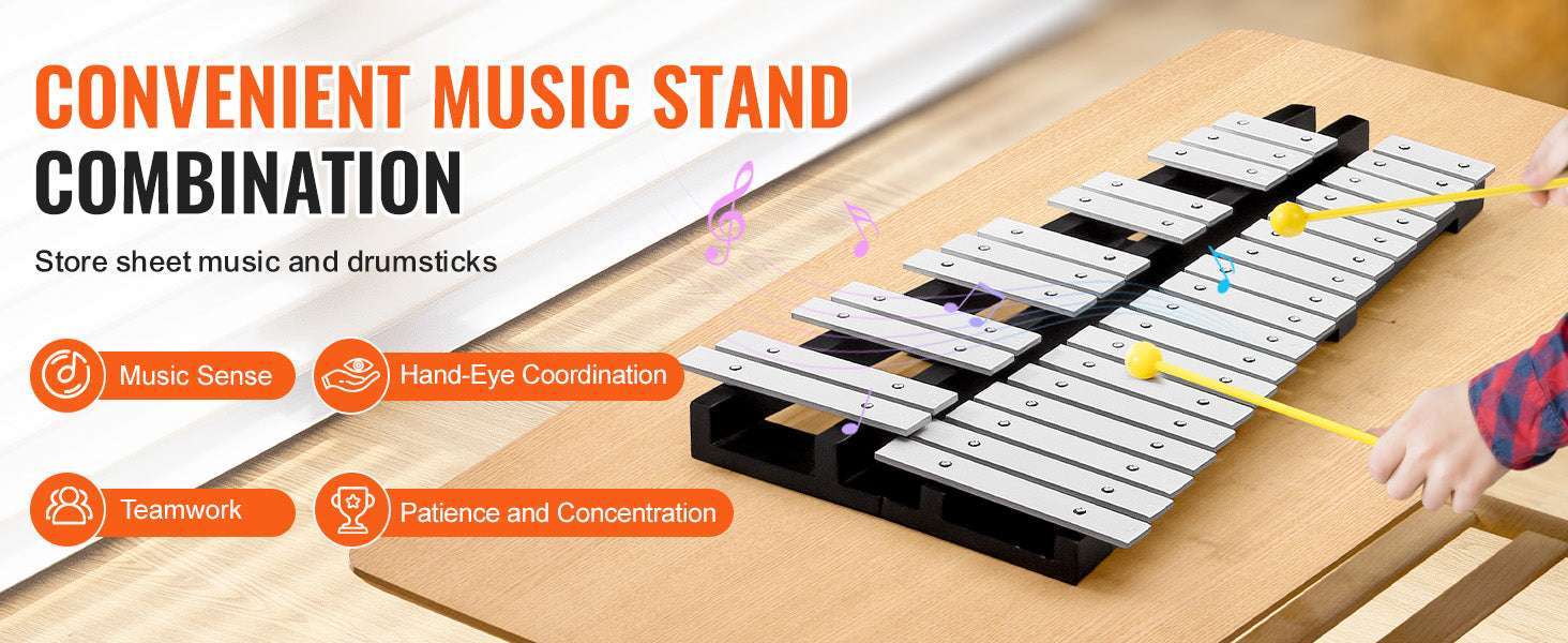 30-Note Glockenspiel Xylophone Bell Kit with Bag & Mallets-With Stand Pad / United States