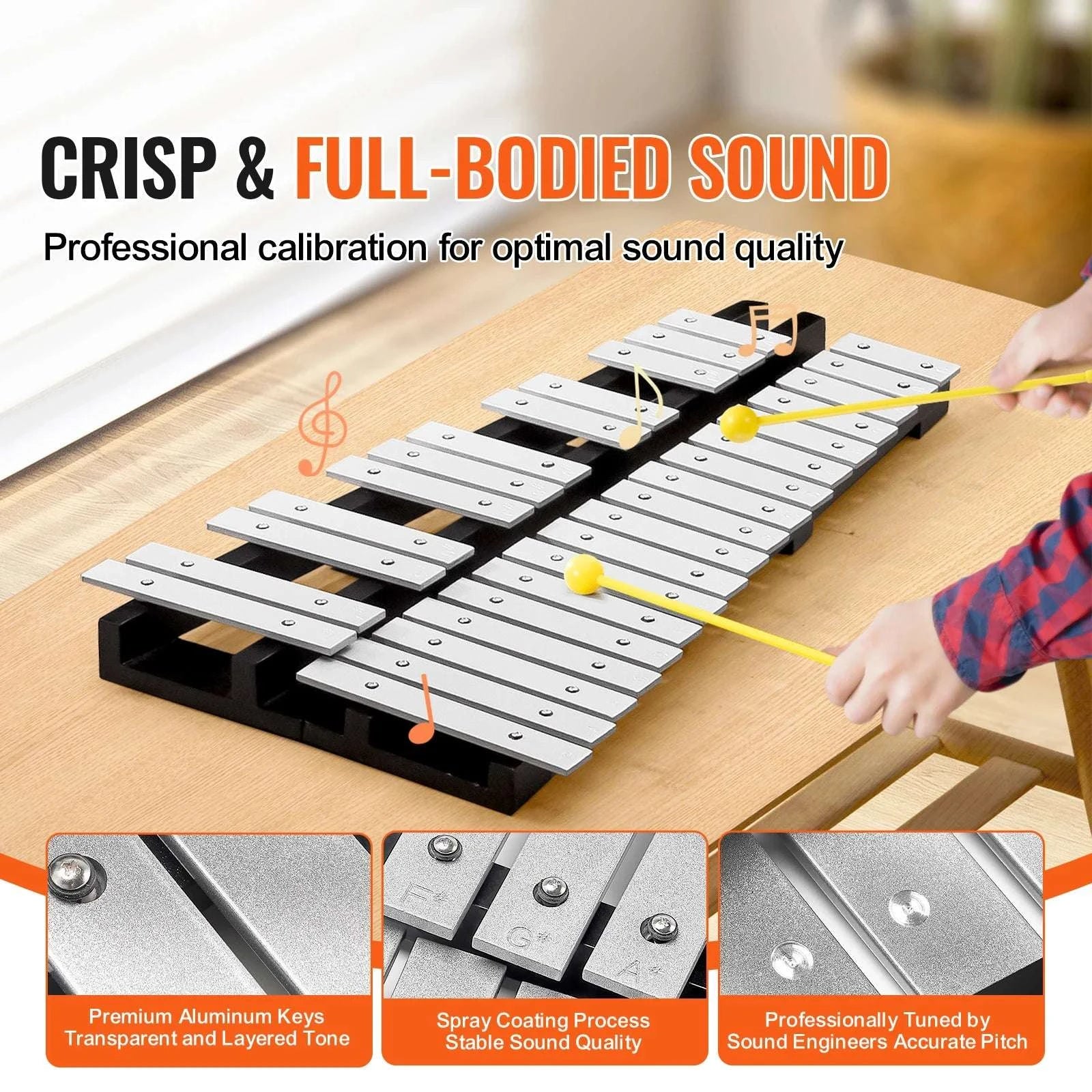 30-Note Glockenspiel Xylophone Bell Kit with Bag & Mallets-With Stand Pad / United States