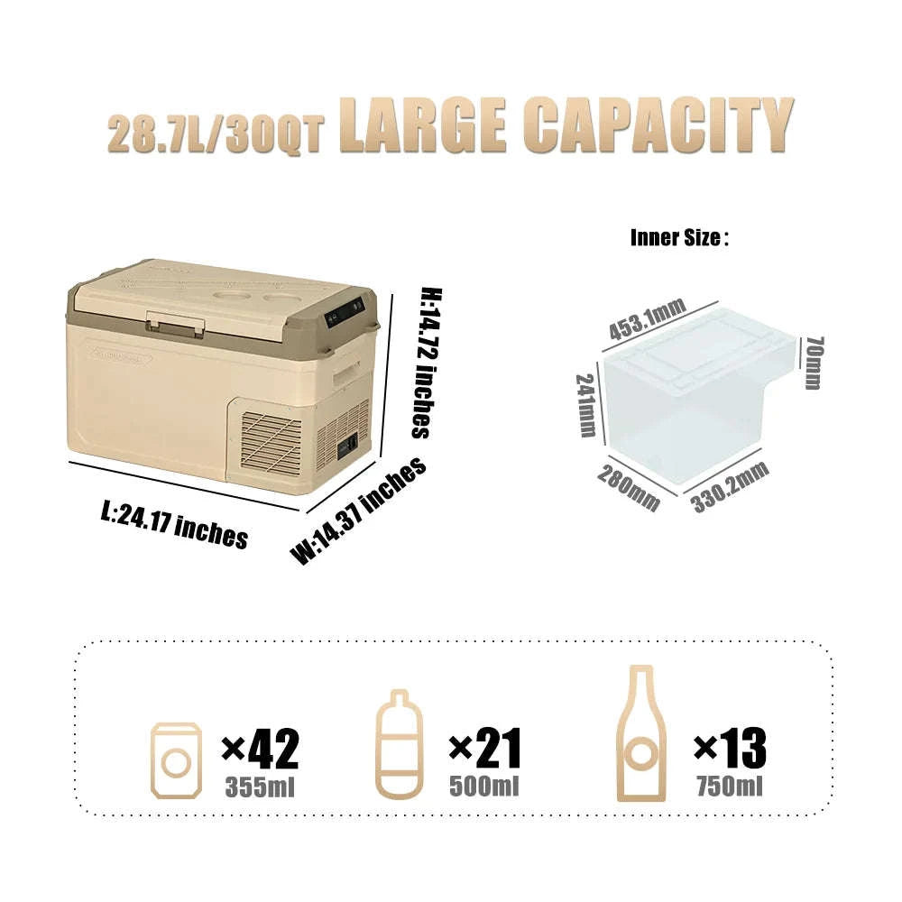 30 Quart Portable Car Refrigerator 12 Volt Fast Cooling Fridge-United States