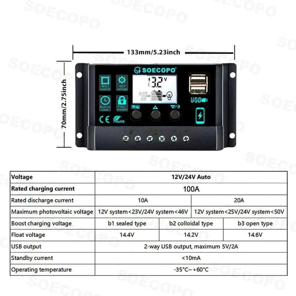 30000W Peak Solar Power Kit 2200W Inverter 200W Panel System-12V 24V To 110V 60Hz