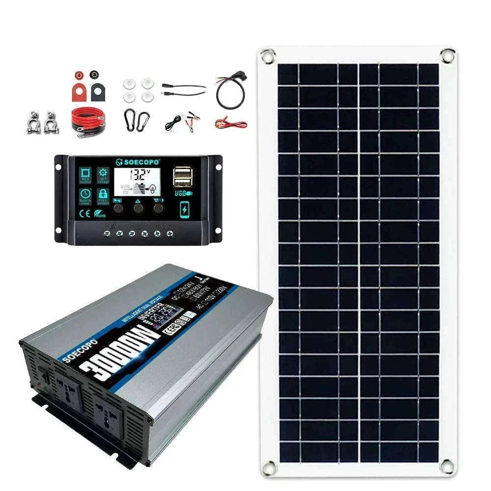 30000W Peak Solar Power Kit 2200W Inverter 200W Panel System-12V 24V To 110V 60Hz