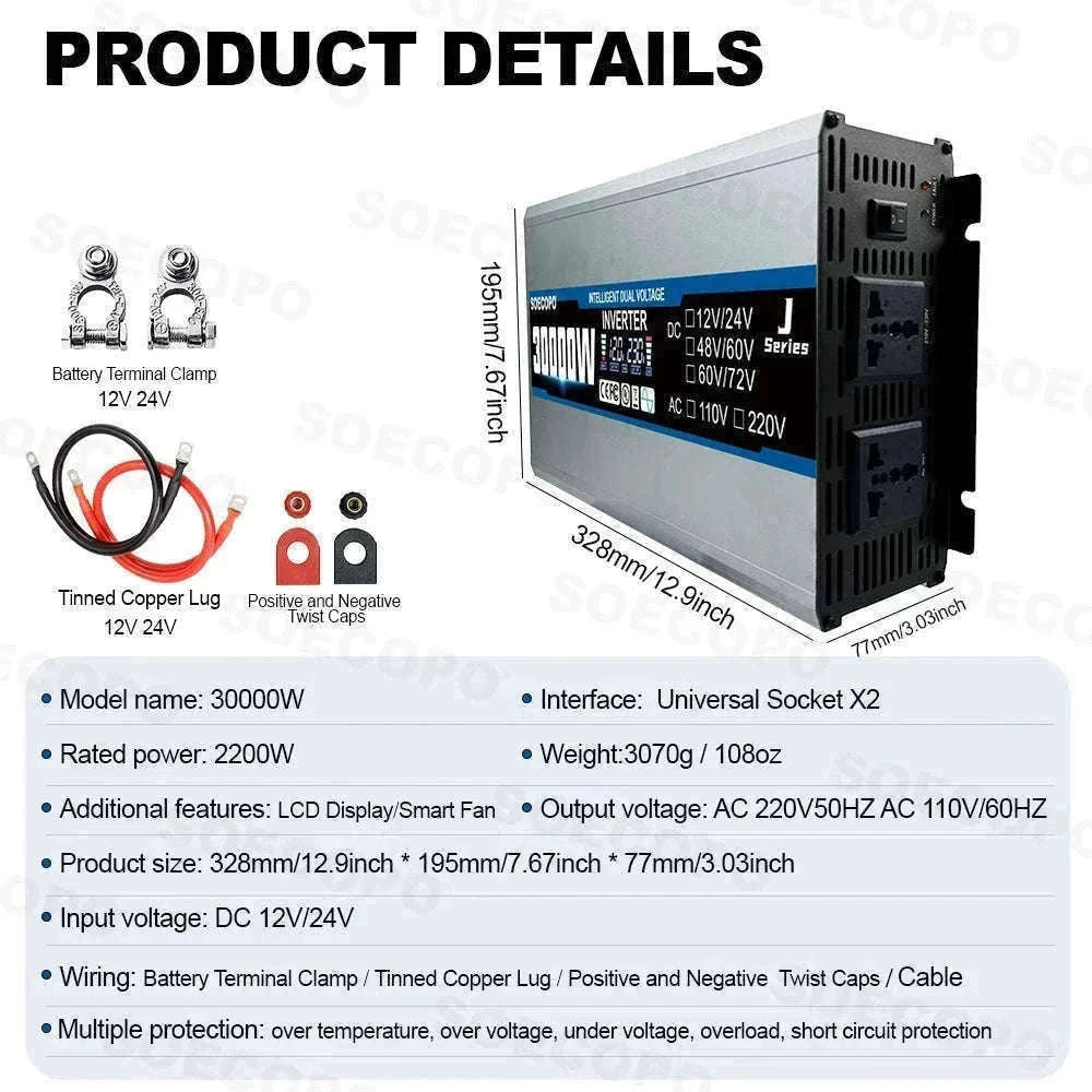 30000W Peak Solar Power Kit 2200W Inverter 200W Panel System-12V 24V To 110V 60Hz
