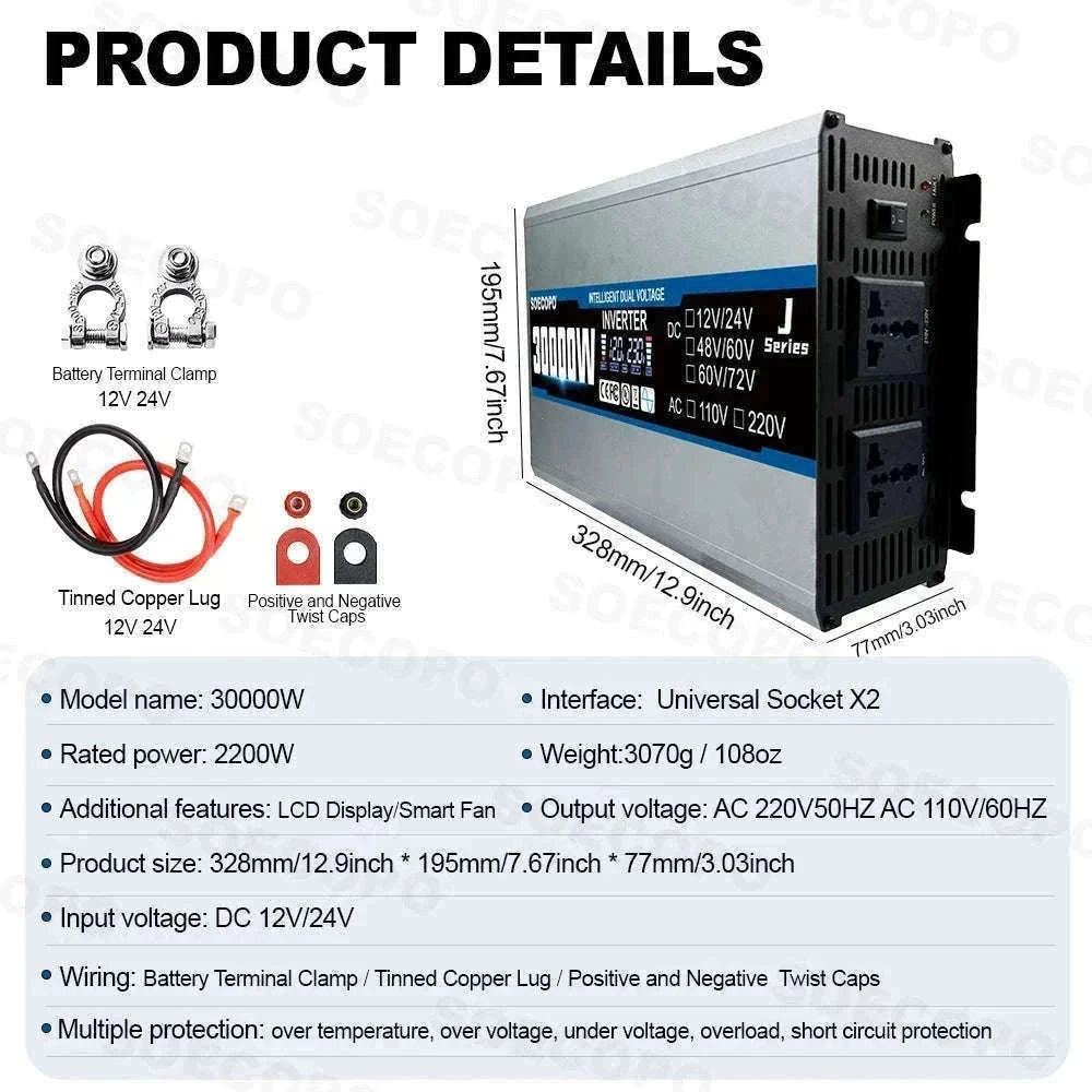 30000W Peak Solar Power Kit 2200W Inverter 200W Panel System-12V 24V To 110V 60Hz