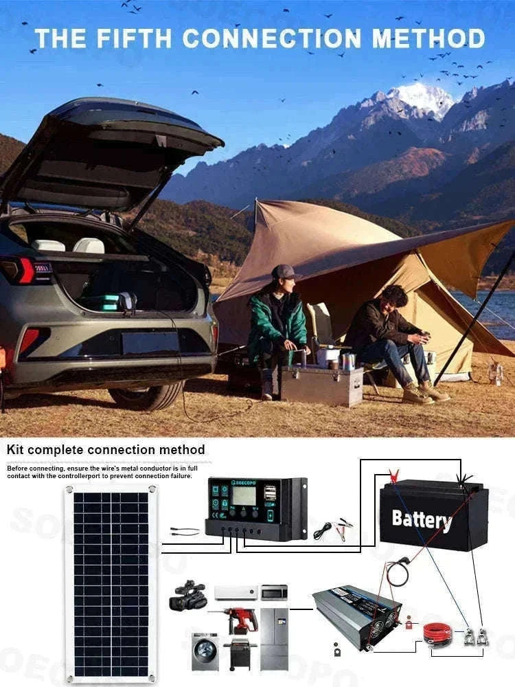30000W Peak Solar Power Kit 2200W Inverter 200W Panel System-12V 24V To 110V 60Hz