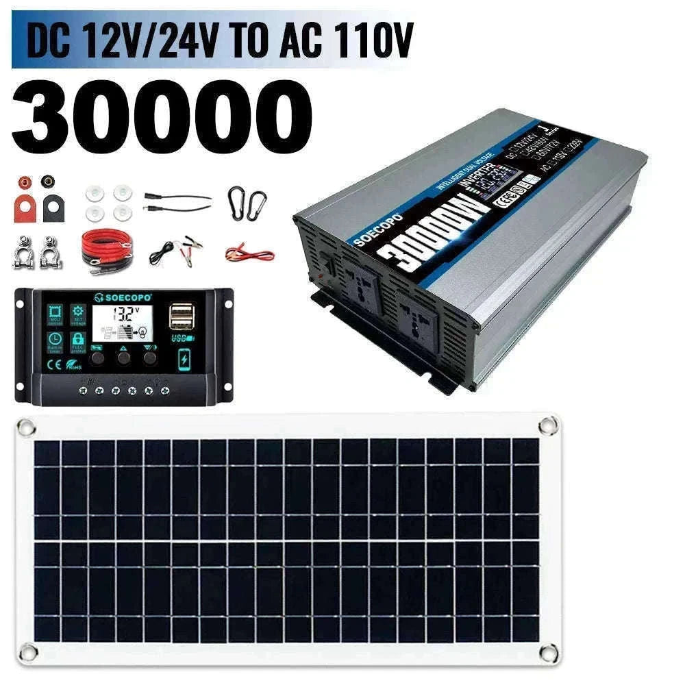 30000W Peak Solar Power Kit 2200W Inverter 200W Panel System-12V 24V To 110V 60Hz