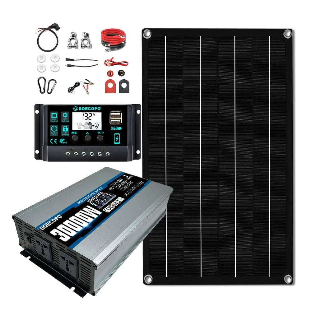 30000W Solar Power System Kit with 800W Panel & 2200W Inverter-12V 24V To 110V 60Hz