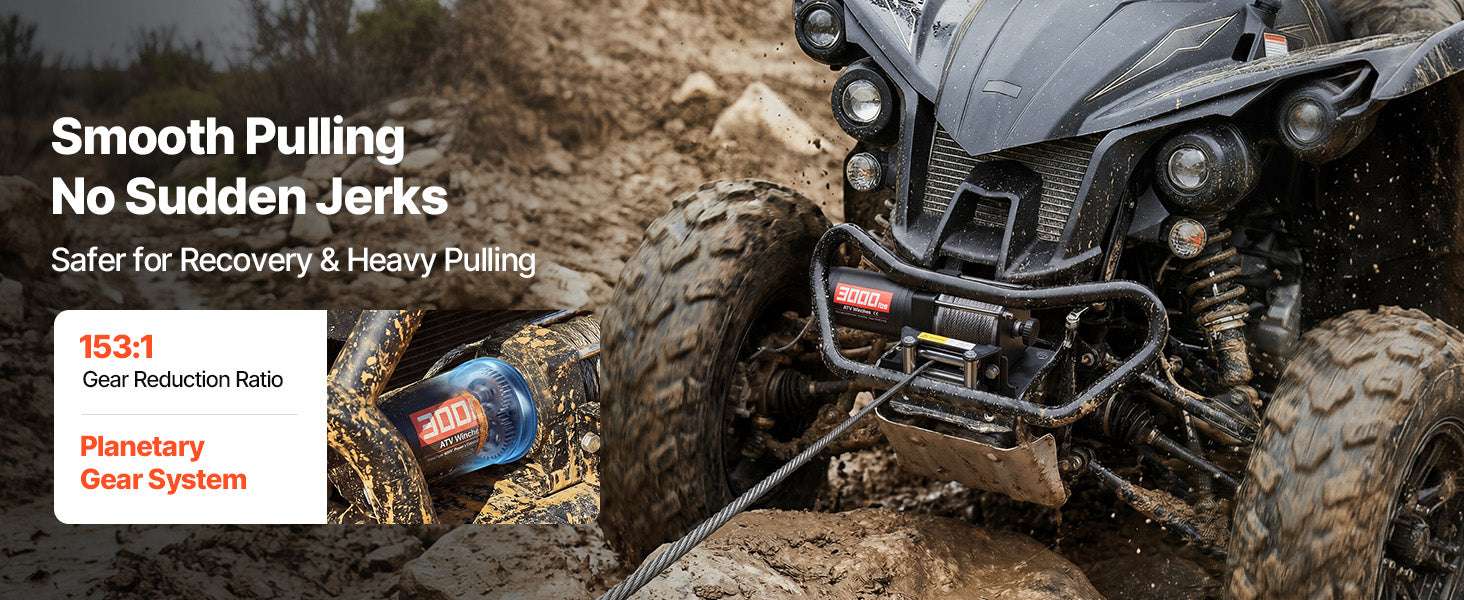 3000lb Electric ATV Winch 12V with Steel Rope & Wired Remote-3000lbs / United States