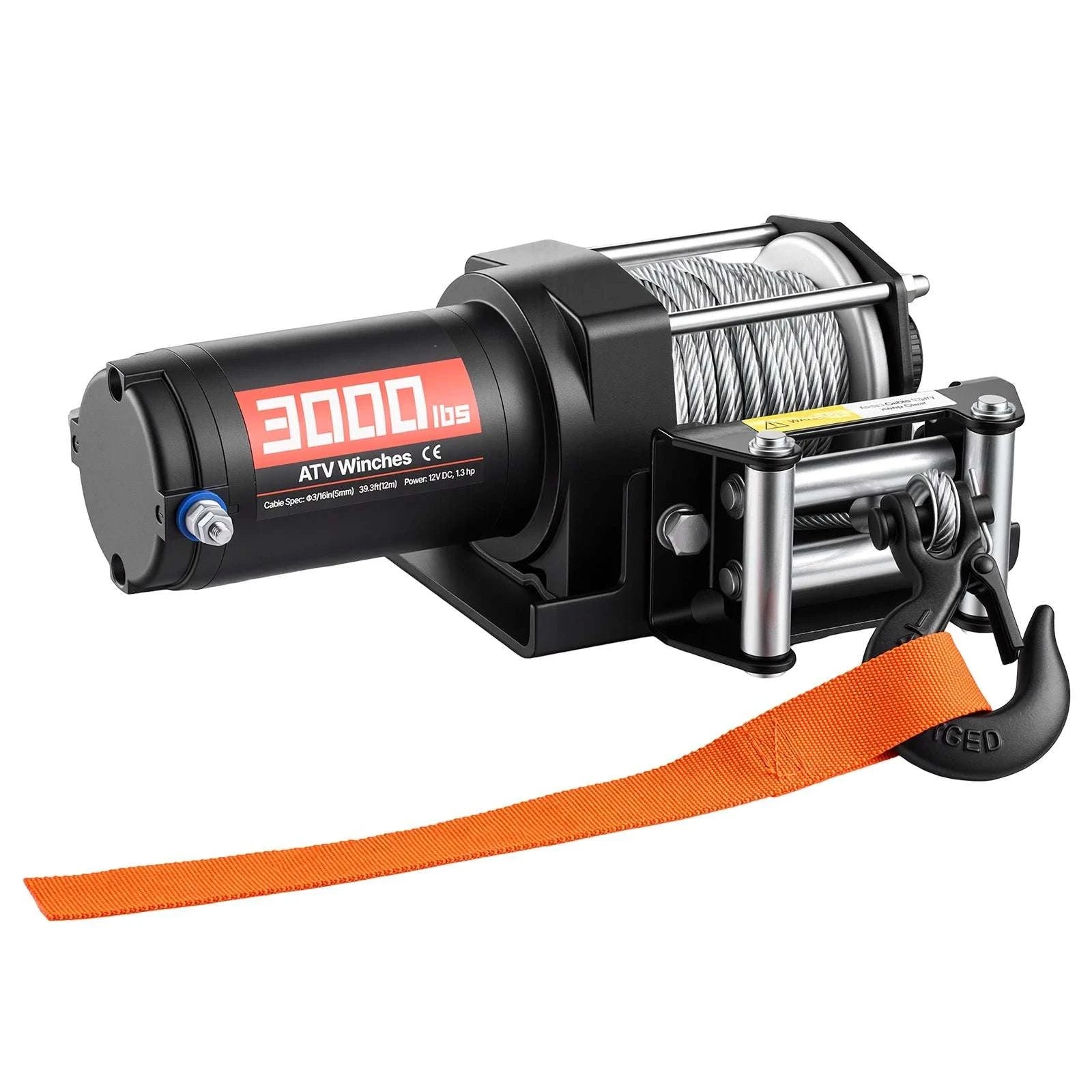3000lb Electric ATV Winch 12V with Steel Rope & Wired Remote-3000lbs / United States
