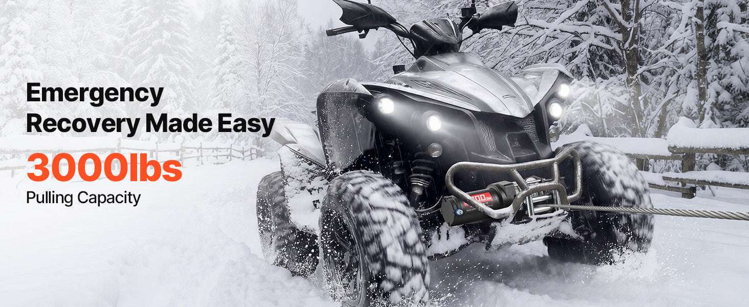 3000lb Electric ATV Winch 12V with Steel Rope & Wired Remote-3000lbs / United States