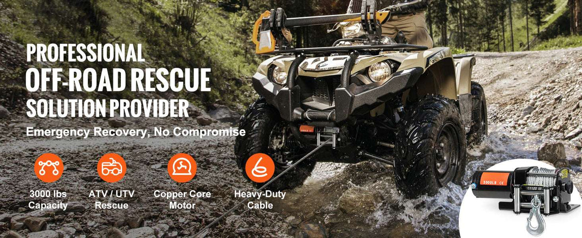 3000lbs ATV Electric Winch with 12V Motor & 39ft Steel Cable-3000lbs 39ft 1.3hp / france