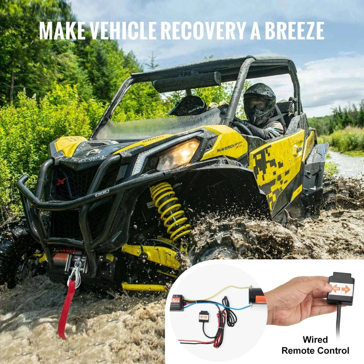 3000lbs ATV Electric Winch with 12V Motor & 39ft Steel Cable-3000lbs 39ft 1.3hp / france