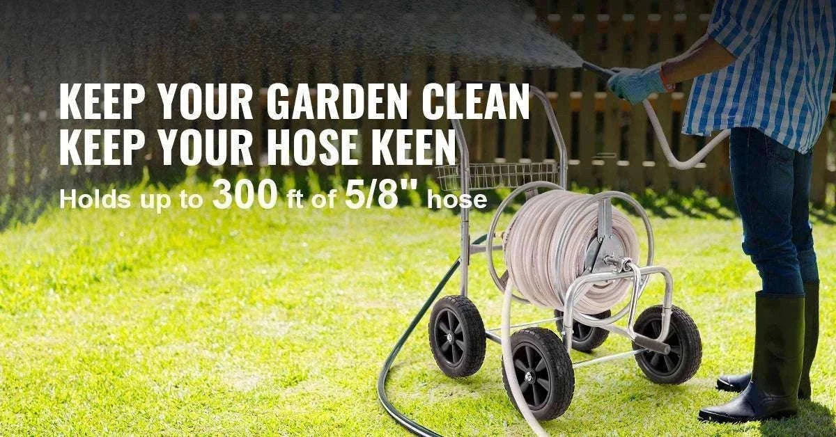 300ft Garden Hose Reel Cart with Wheels, Steel Frame & Crank Handle-300FT / 5/8'' / 200ft|United States