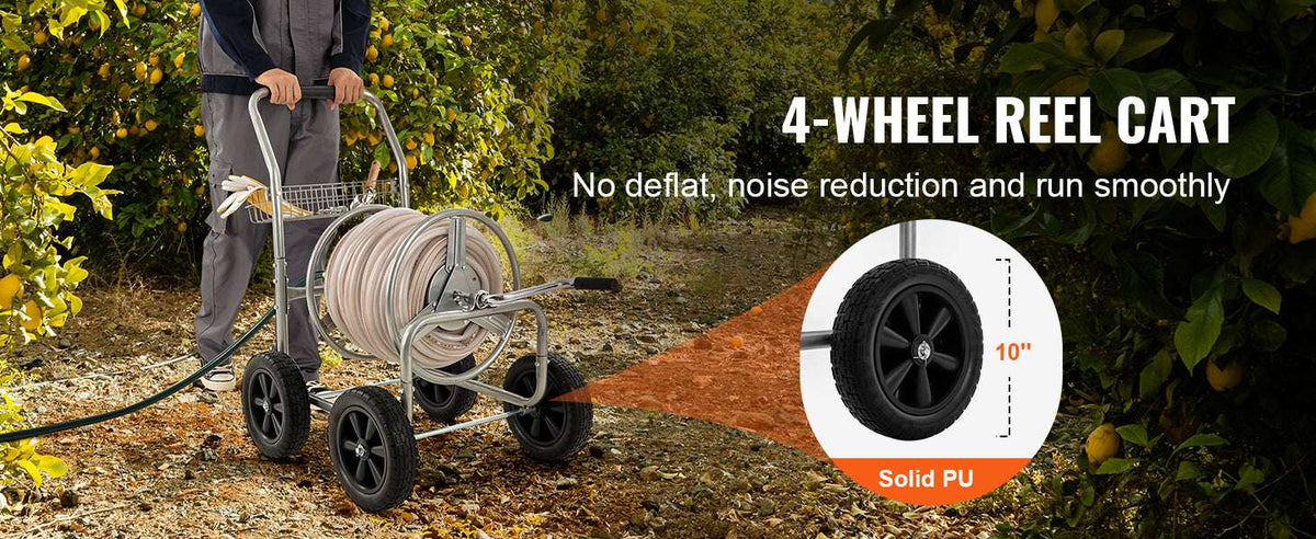 300ft Garden Hose Reel Cart with Wheels, Steel Frame & Crank Handle-300FT / 5/8'' / 200ft|United States