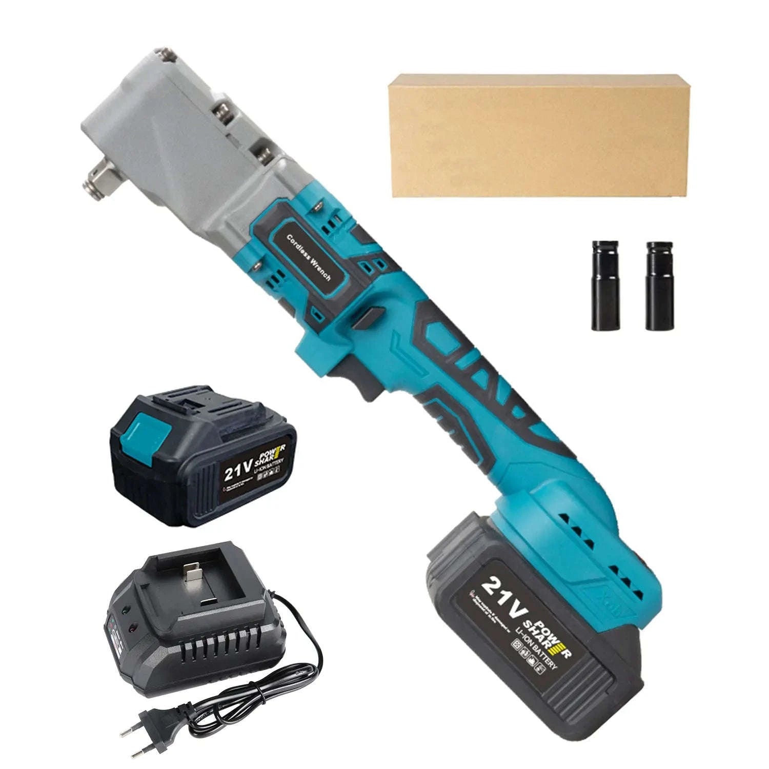 300Nm Cordless Right Angle Ratchet Wrench 90° Brushless 21V-Blue 2 Pcs Batteries / france / EU