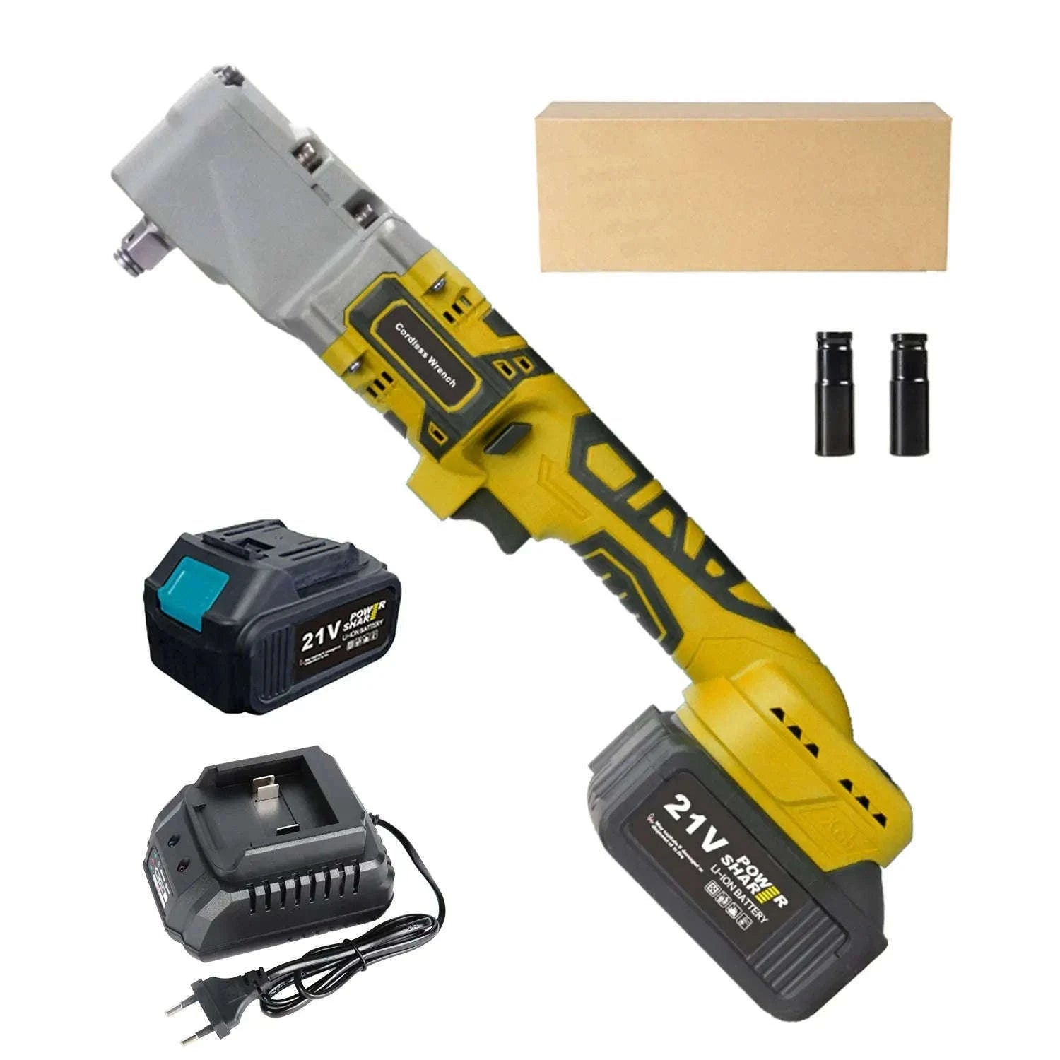 300Nm Cordless Right Angle Ratchet Wrench 90° Brushless 21V-Yellow 2 Pcs Batteries / france / EU