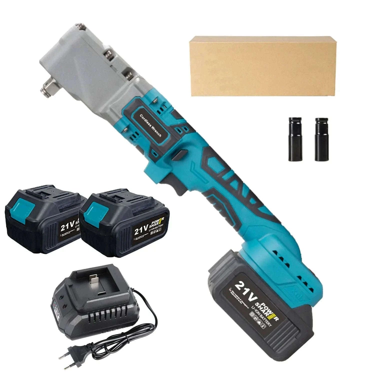 300Nm Cordless Right Angle Ratchet Wrench 90° Brushless 21V-Yellow 2 Pcs Batteries / france / EU