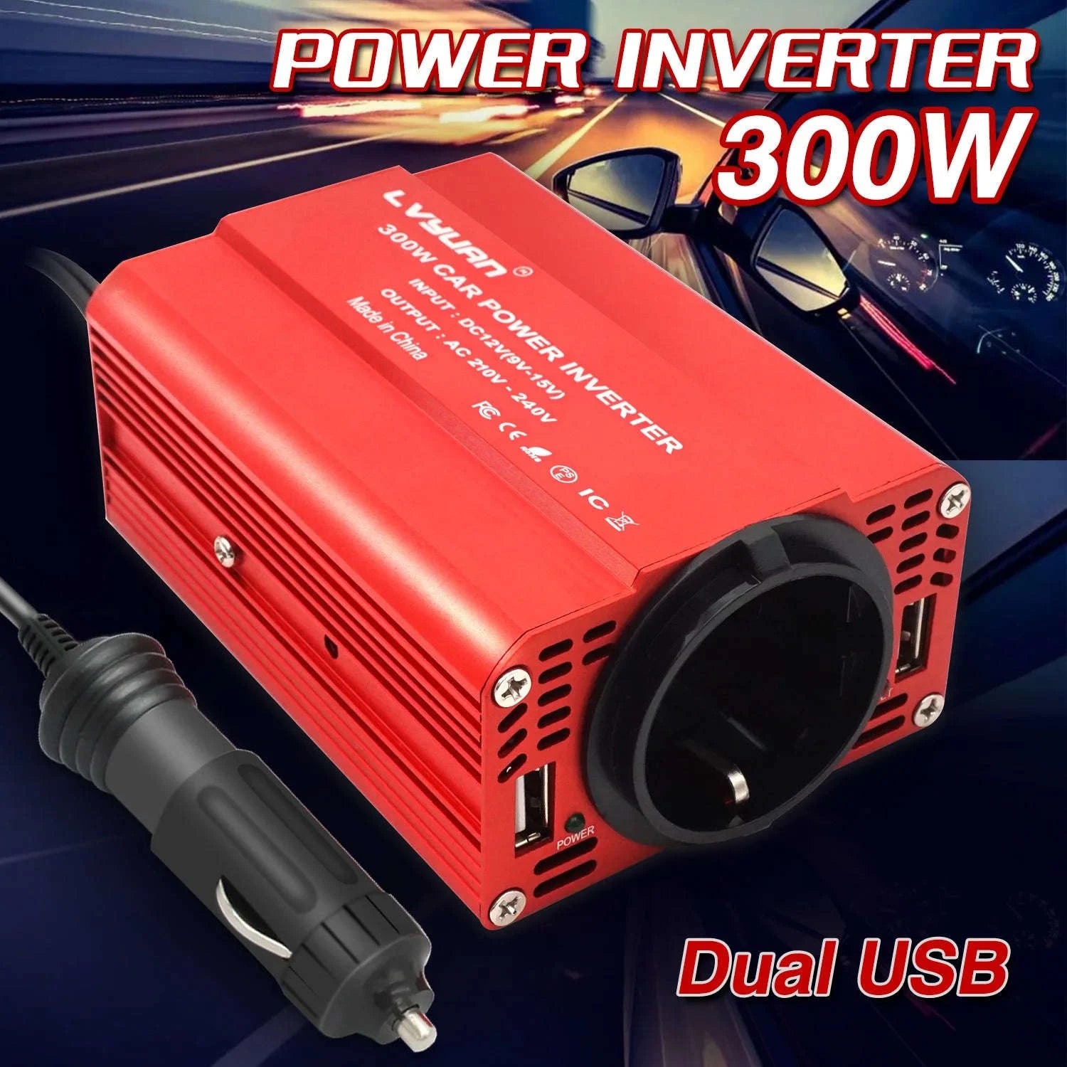 300W 12V to 220V Car Power Inverter with Dual USB and EU Socket-EU Socket / Poland
