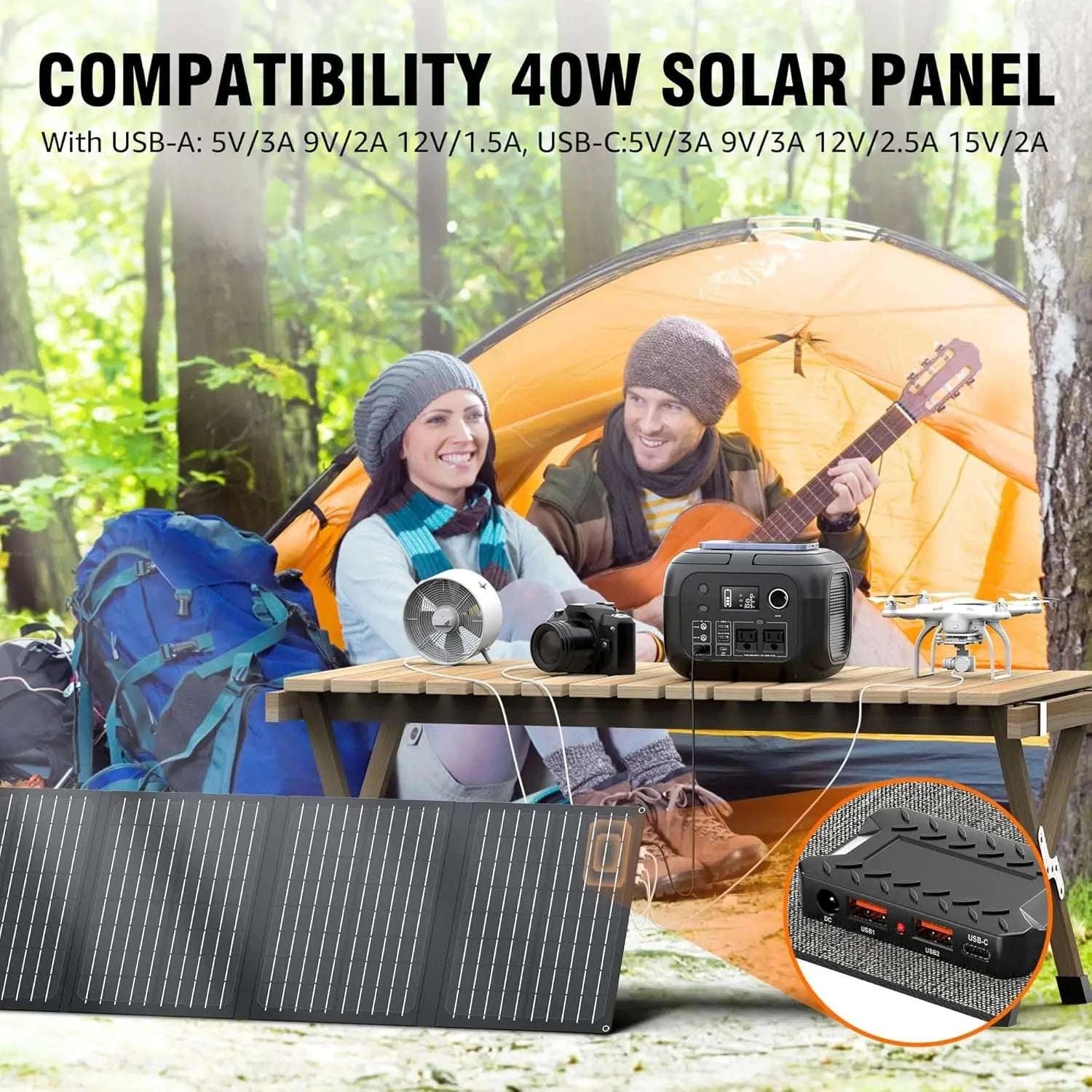 300W Portable Power Station with 40W Solar Panel 260Wh Backup-Black / United States / 110V|US