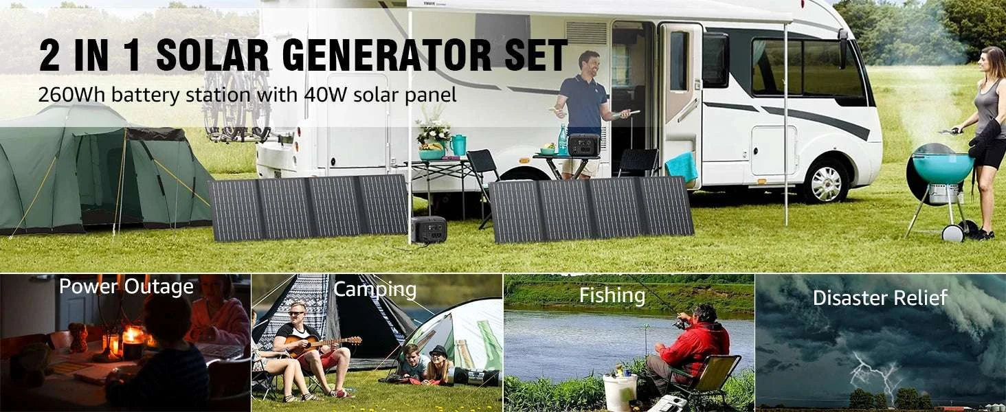 300W Portable Power Station with 40W Solar Panel 260Wh Backup-Black / United States / 110V|US