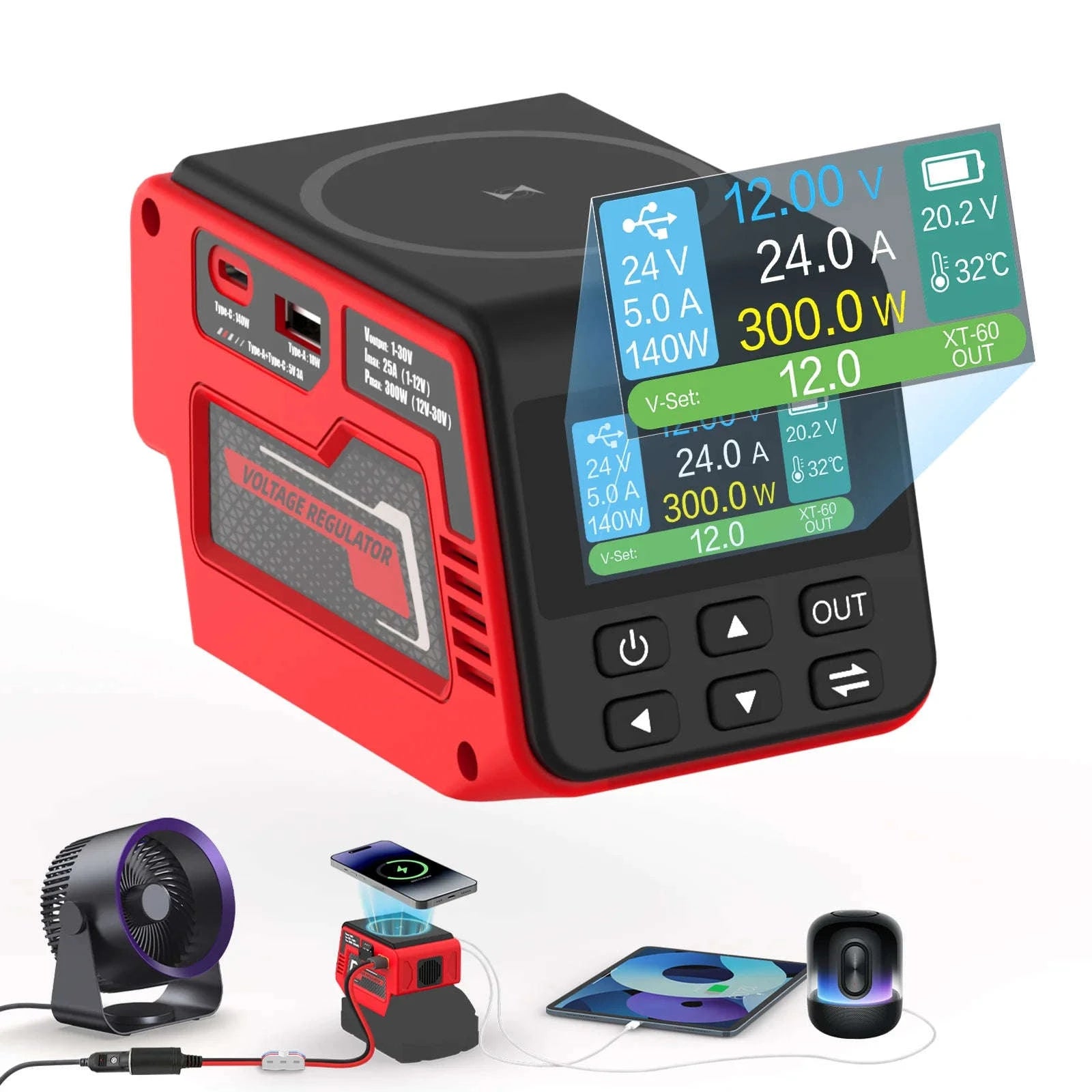 300W Voltage Regulator with 100W USB-C, Wireless Charging-for Milwaukee / 201 - 300W / United States