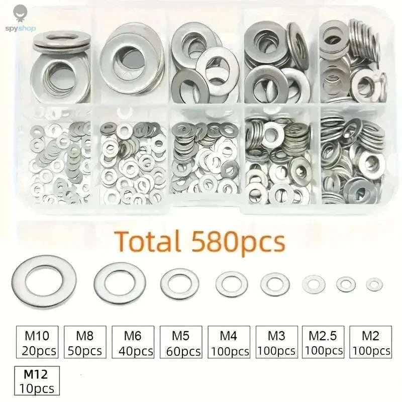 304 Stainless Steel Flat Washers Set – Corrosion‑Resistant, Multi‑Size, Heavy‑Duty Fixing Kit-WHITE / 360Pcs
