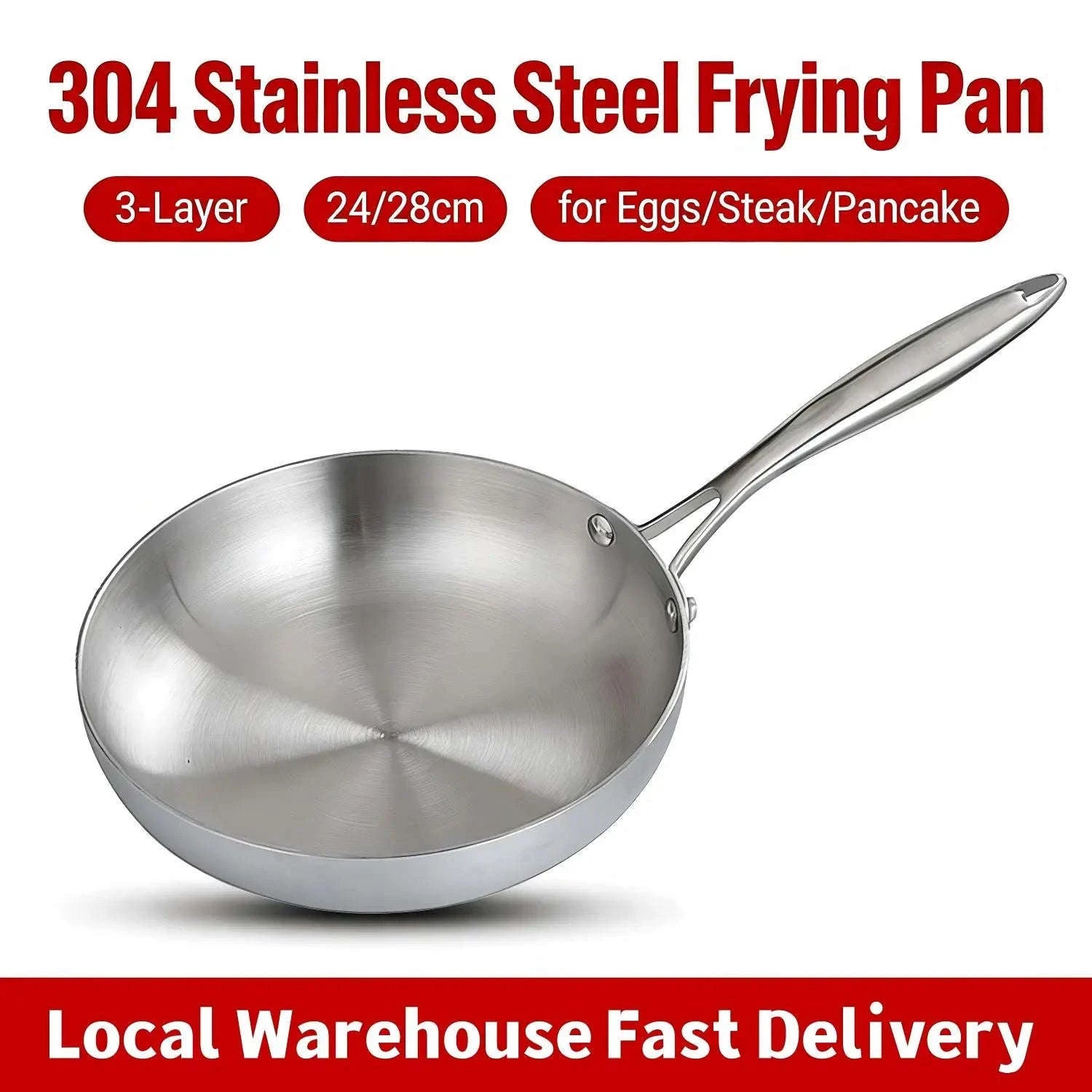 304 Stainless Steel Frying Pan Non‑Stick Skillet for Even Heating-28CM / france