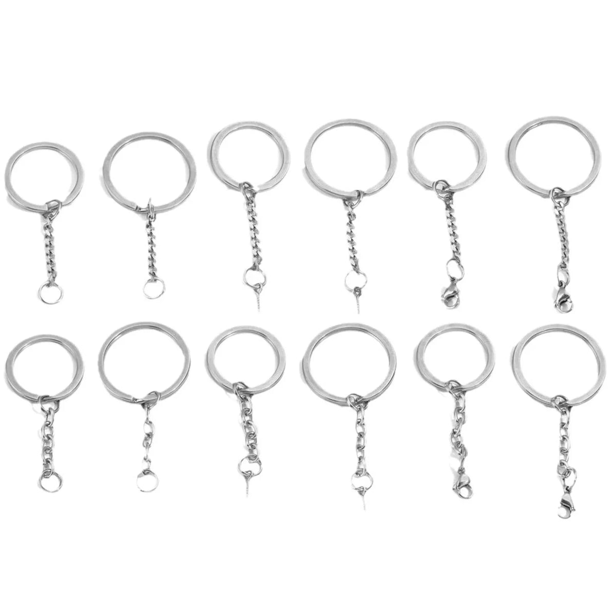 304 Stainless Steel Silver Round Keychain Rings, 30mm, 5pcs-Style3 / 30mm Dia.
