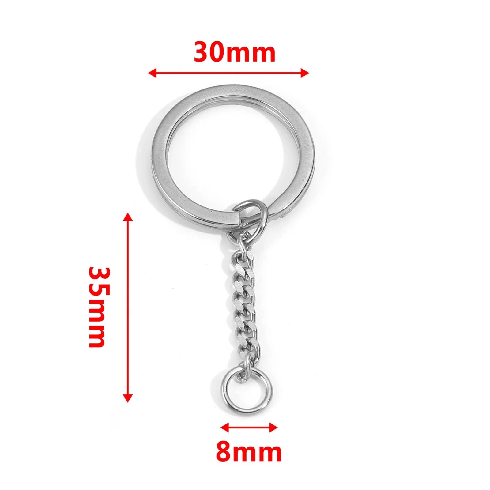 304 Stainless Steel Silver Round Keychain Rings, 30mm, 5pcs-Style3 / 30mm Dia.
