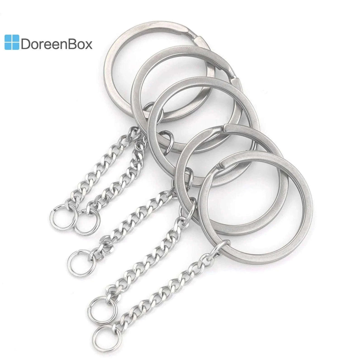 304 Stainless Steel Silver Round Keychain Rings, 30mm, 5pcs-Style3 / 30mm Dia.