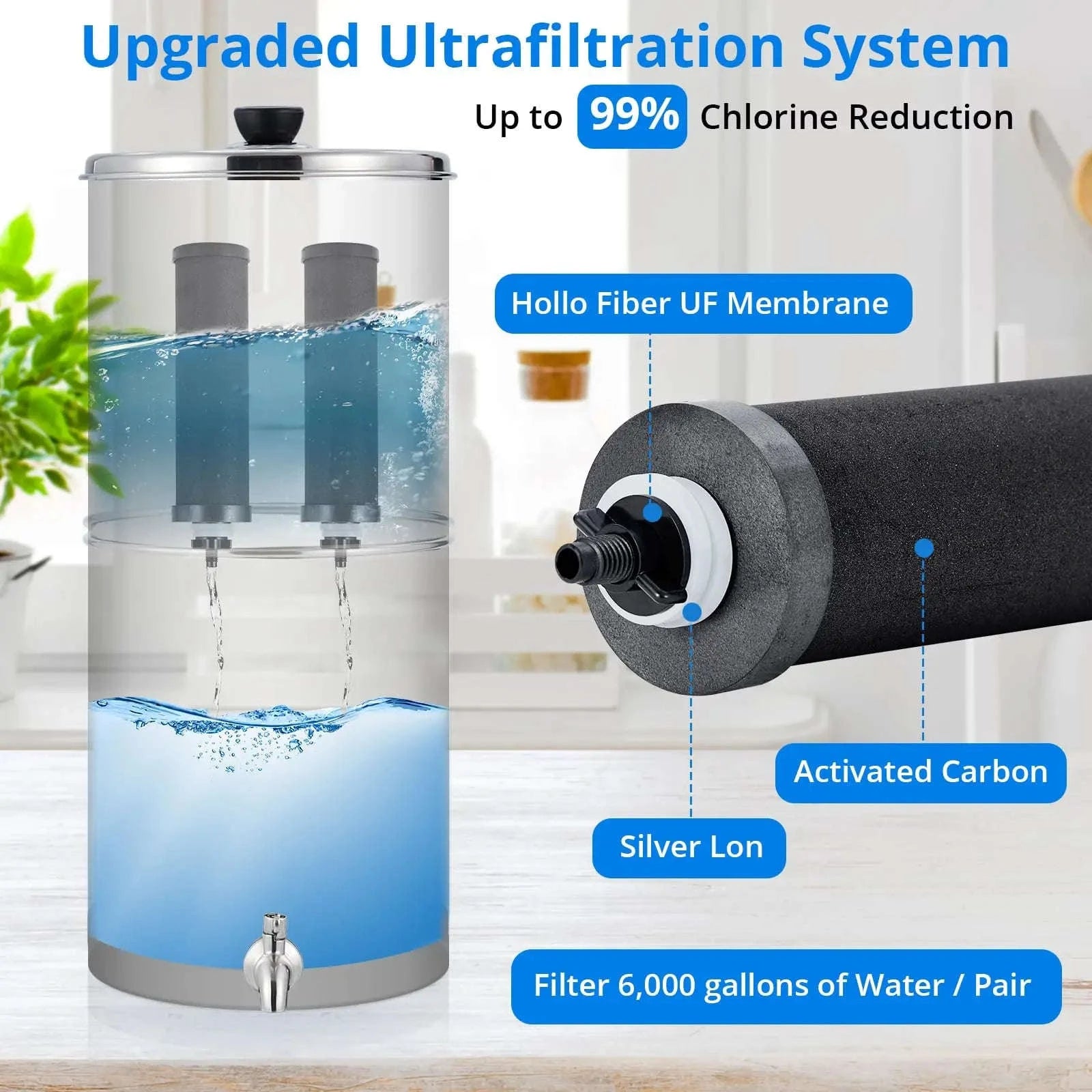 304 Stainless Steel Water Filter System with 2 Carbon Filters, 2.25 Gallon-Silver / United States