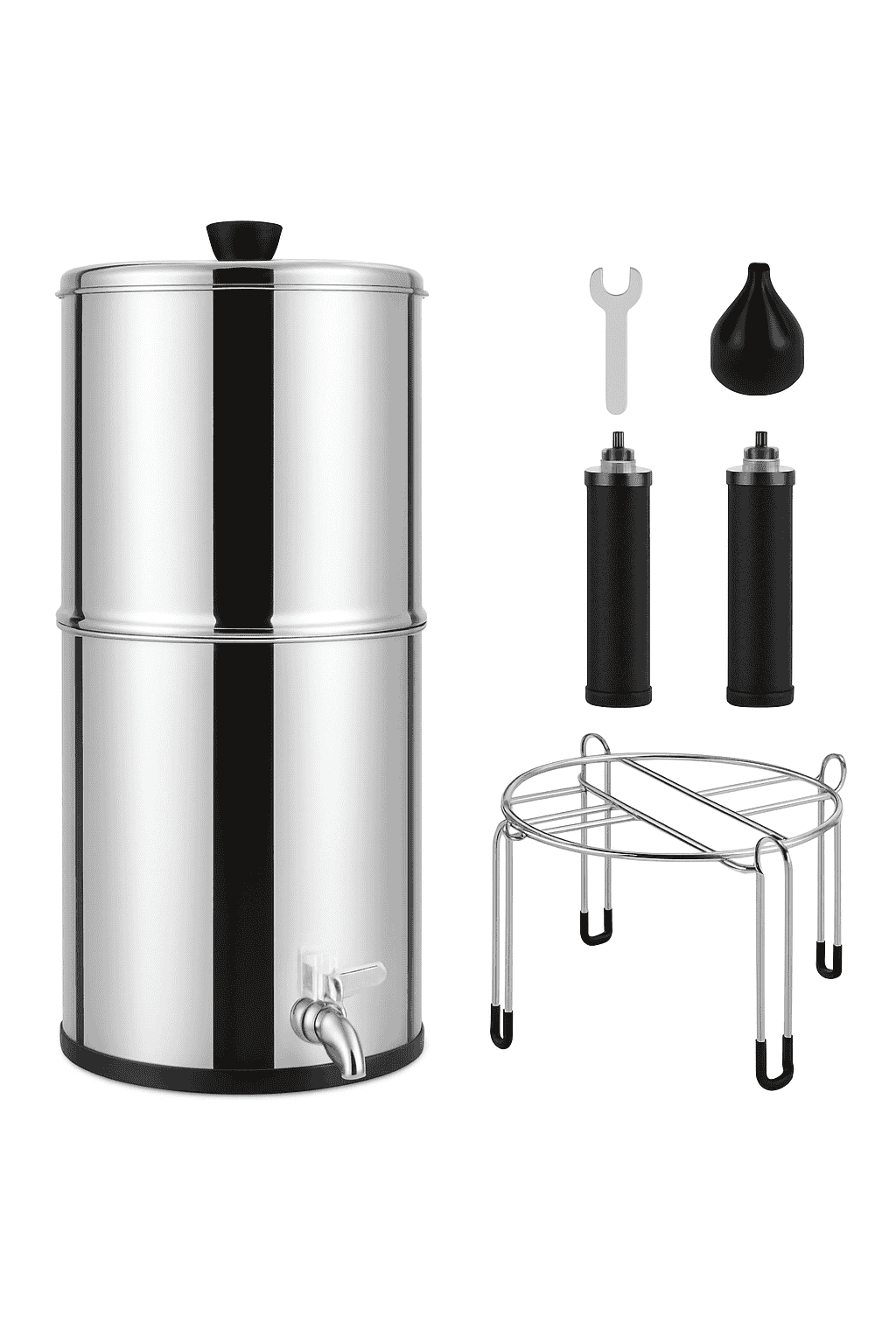 304 Stainless Steel Water Filter System with 2 Carbon Filters, 2.25 Gallon-Silver / United States