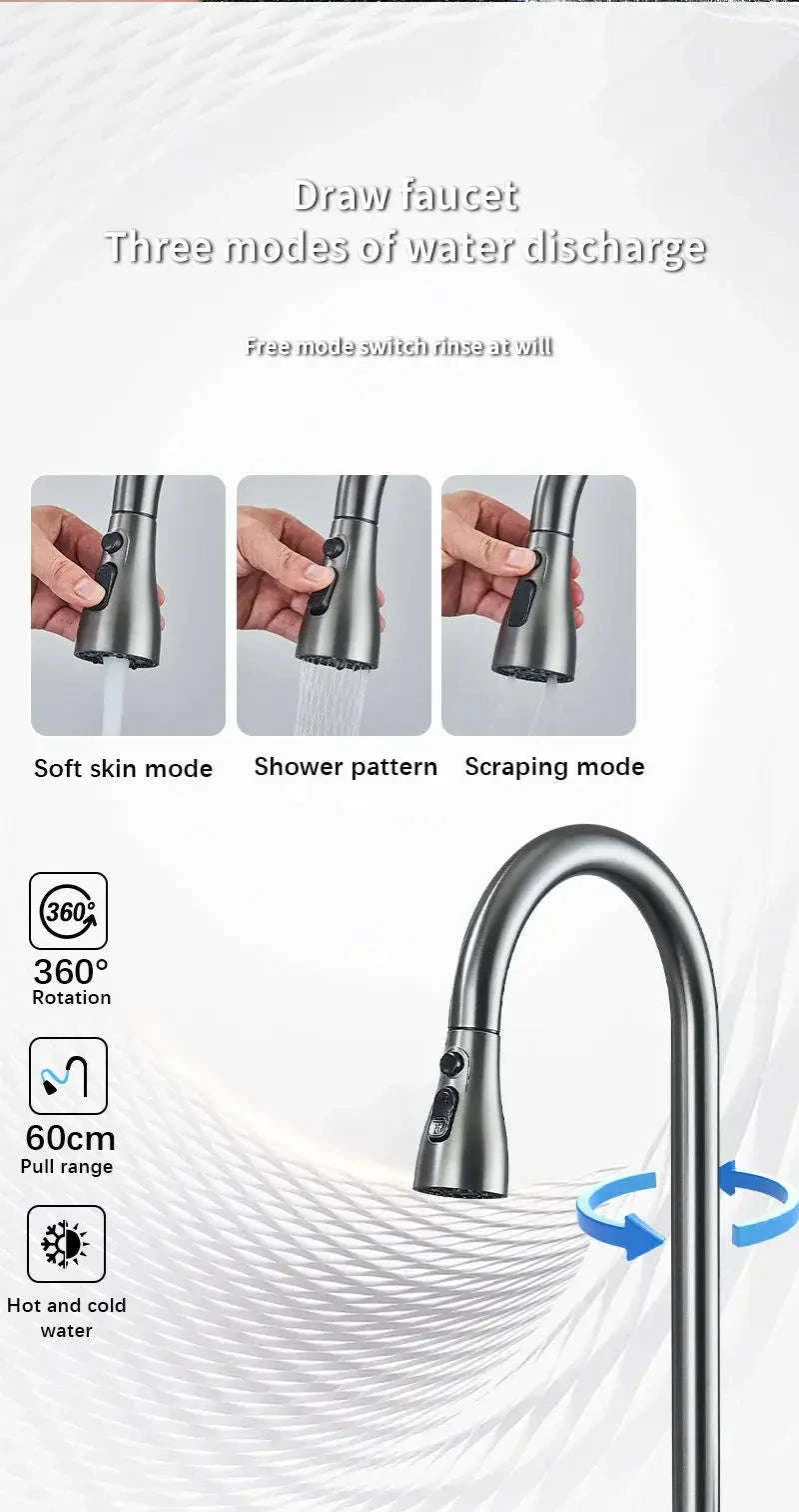 304 Stainless Steel Waterfall Kitchen Sink with Digital Display Faucet Set-Black 75x45 / france